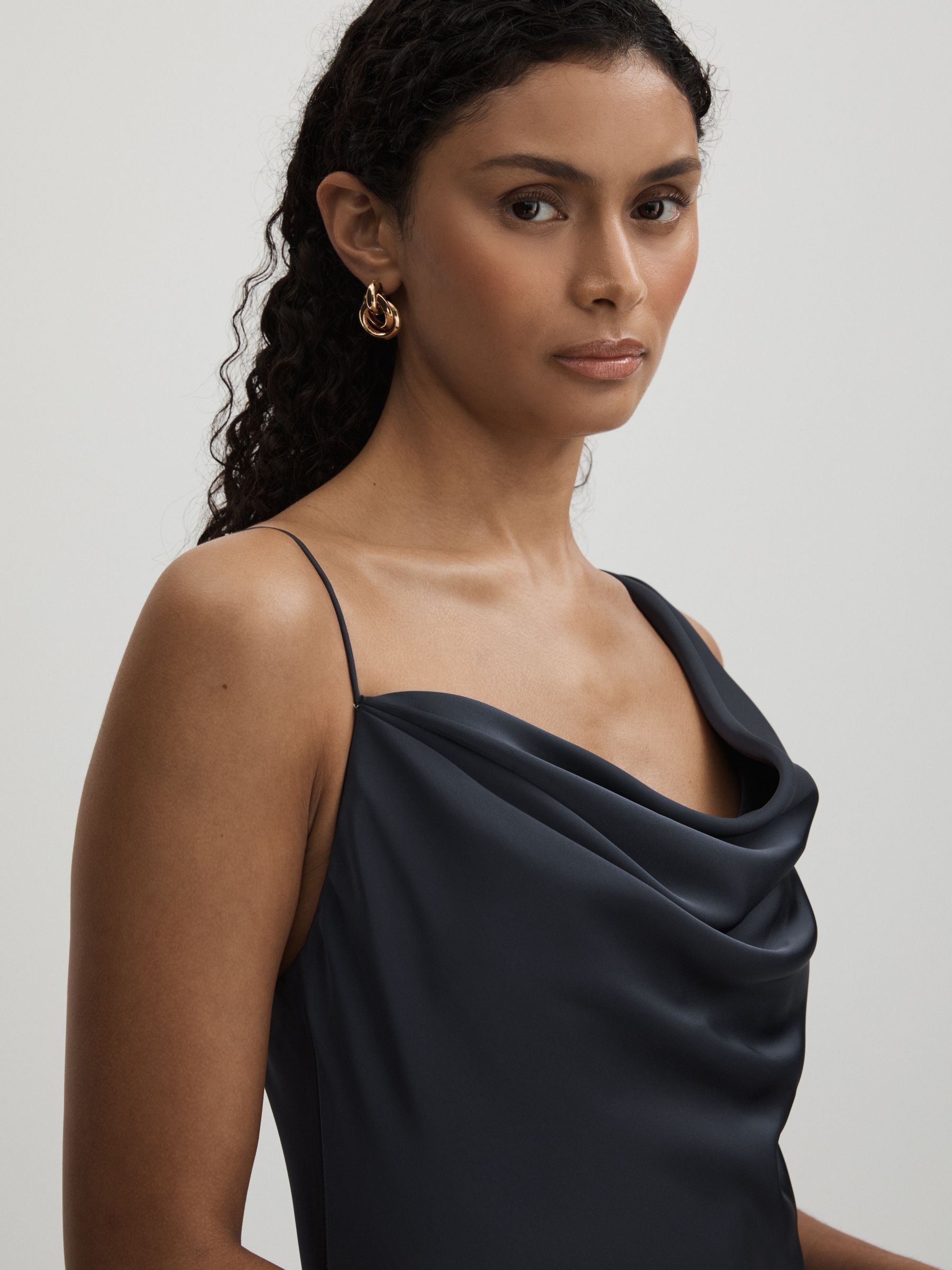 Amur Charmeuse Cowl Neck Maxi Dress in Dark Grey