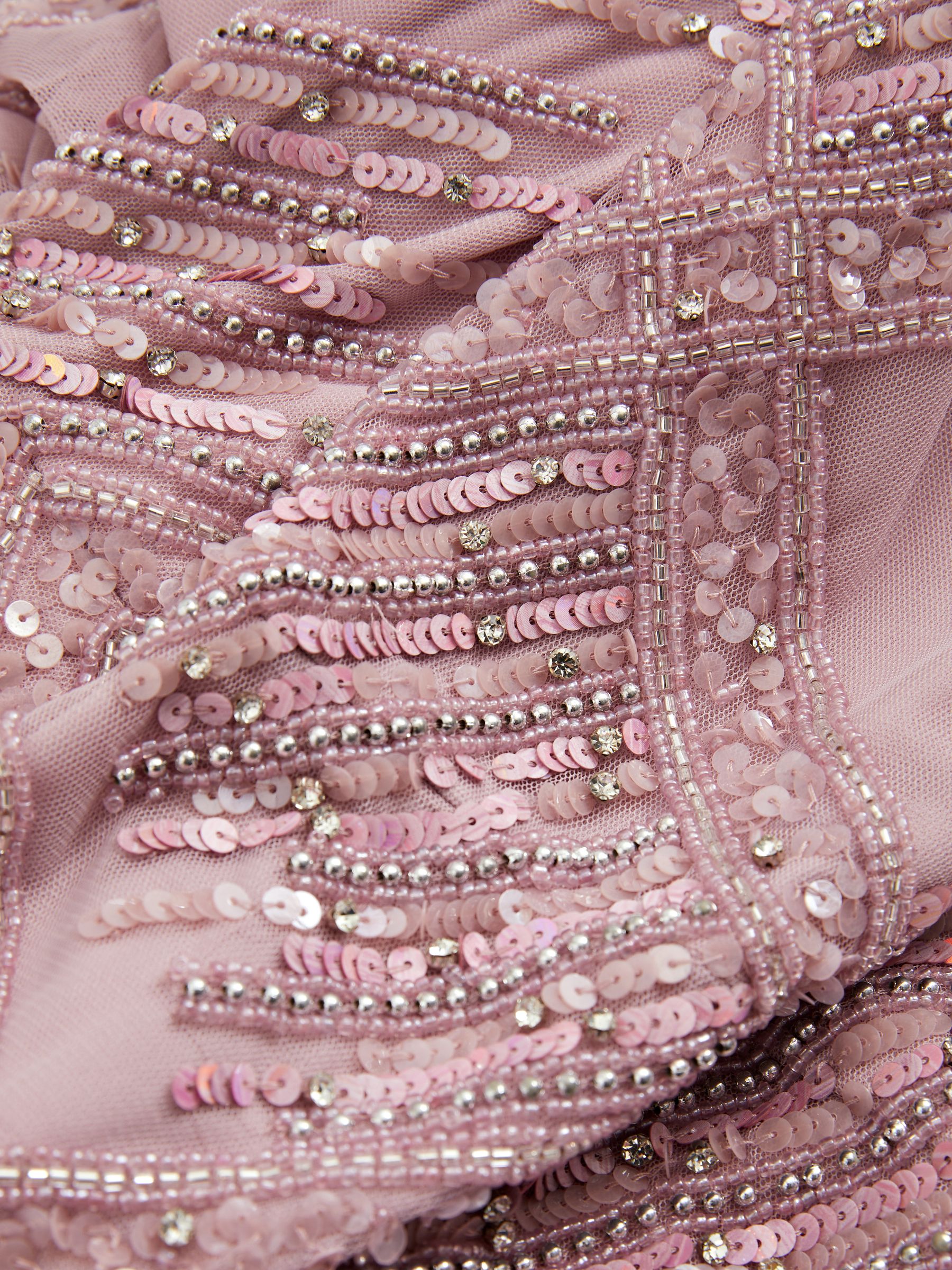 Felicity Pink Raishma Pink Embellished Mesh Sheer Sleeve Maxi Dress