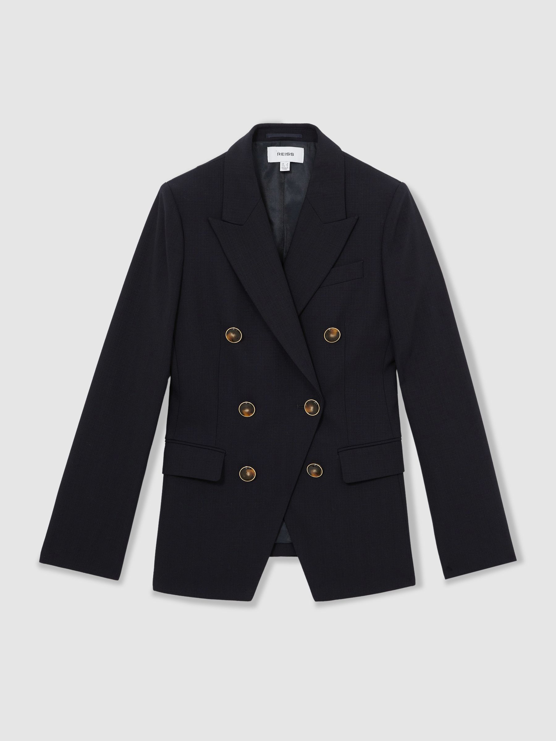 Wool-Blend Double-Breasted Blazer in Navy