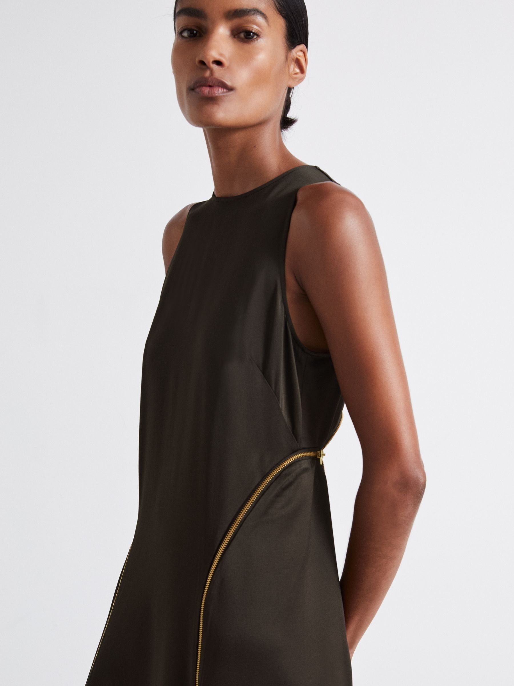 Atelier Zipped Satin Maxi Dress with Virgin Wool in Chocolate