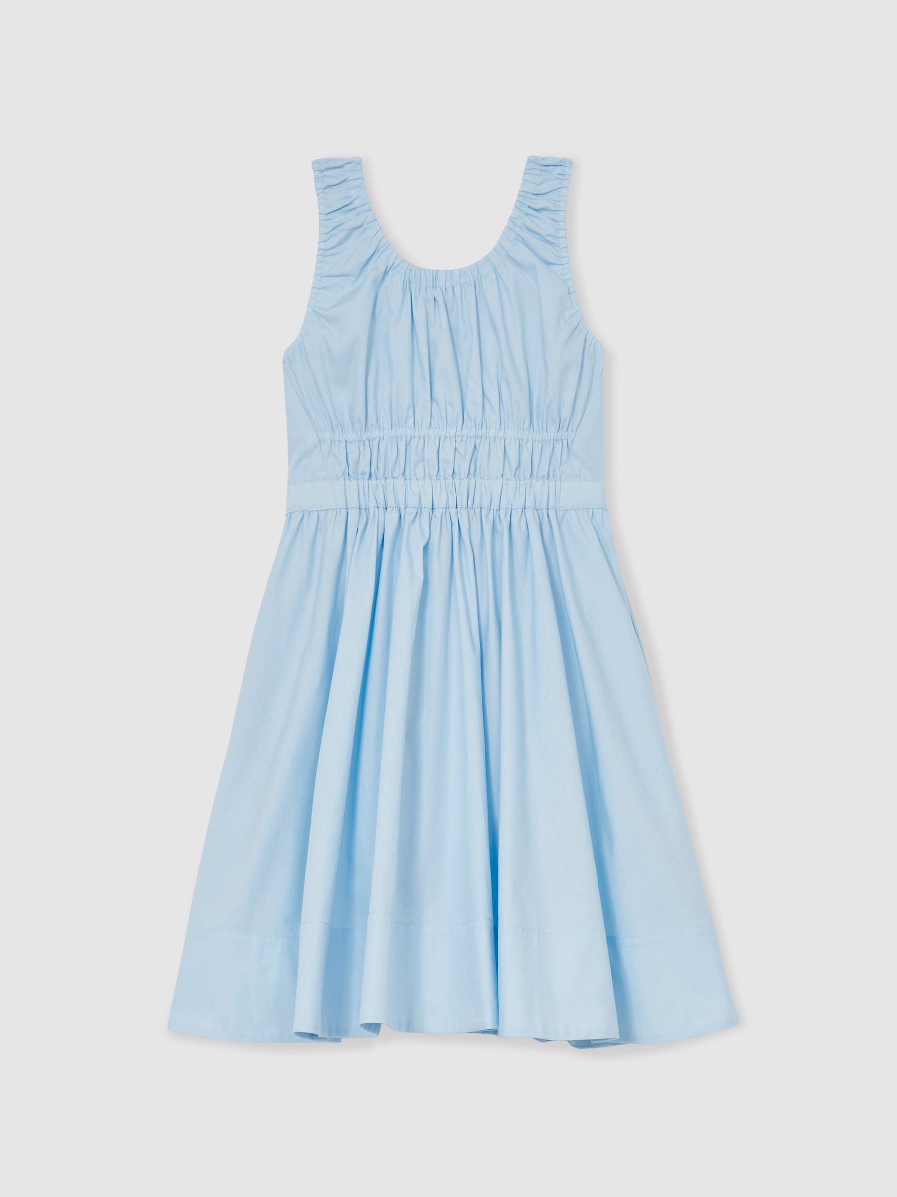 9-13 yrs Cotton Shirred Sleeveless Dress in Blue