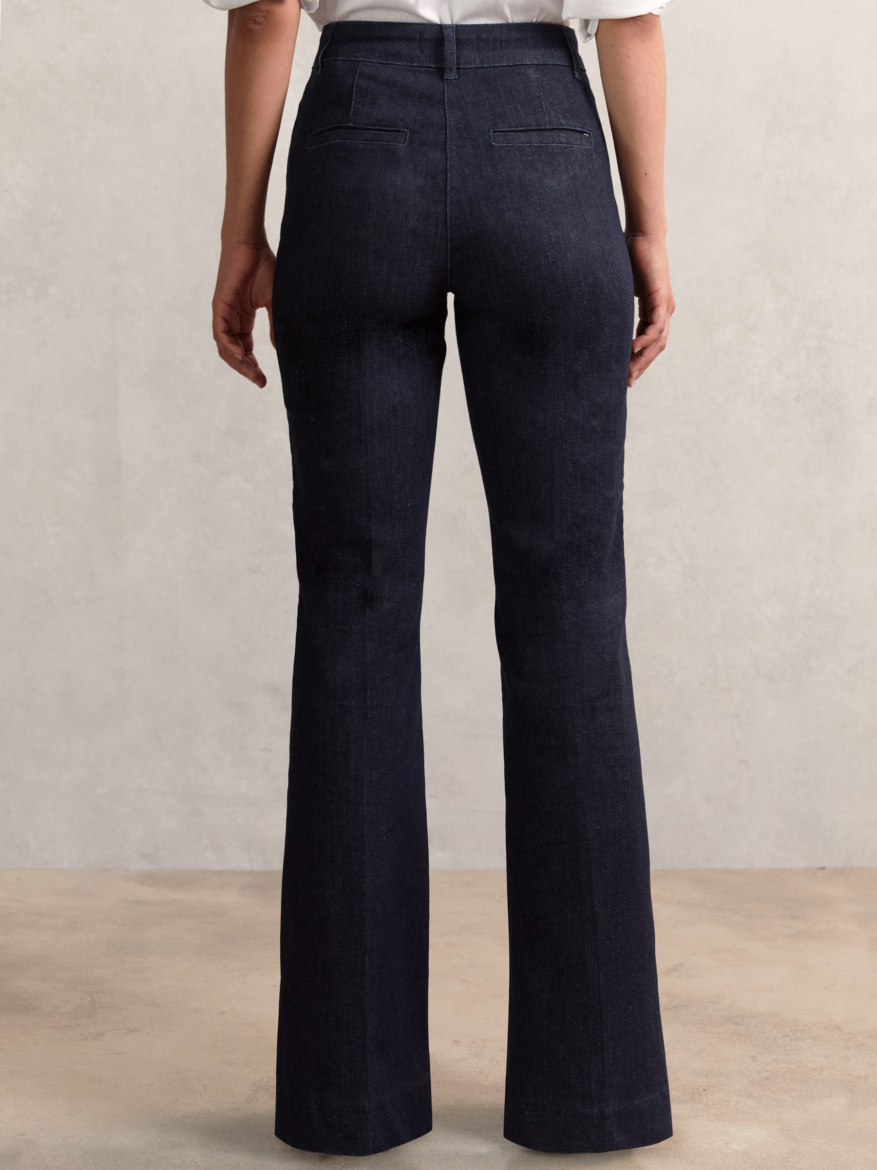 Button-Detail High-Rise Flared Jeans in Dark Blue