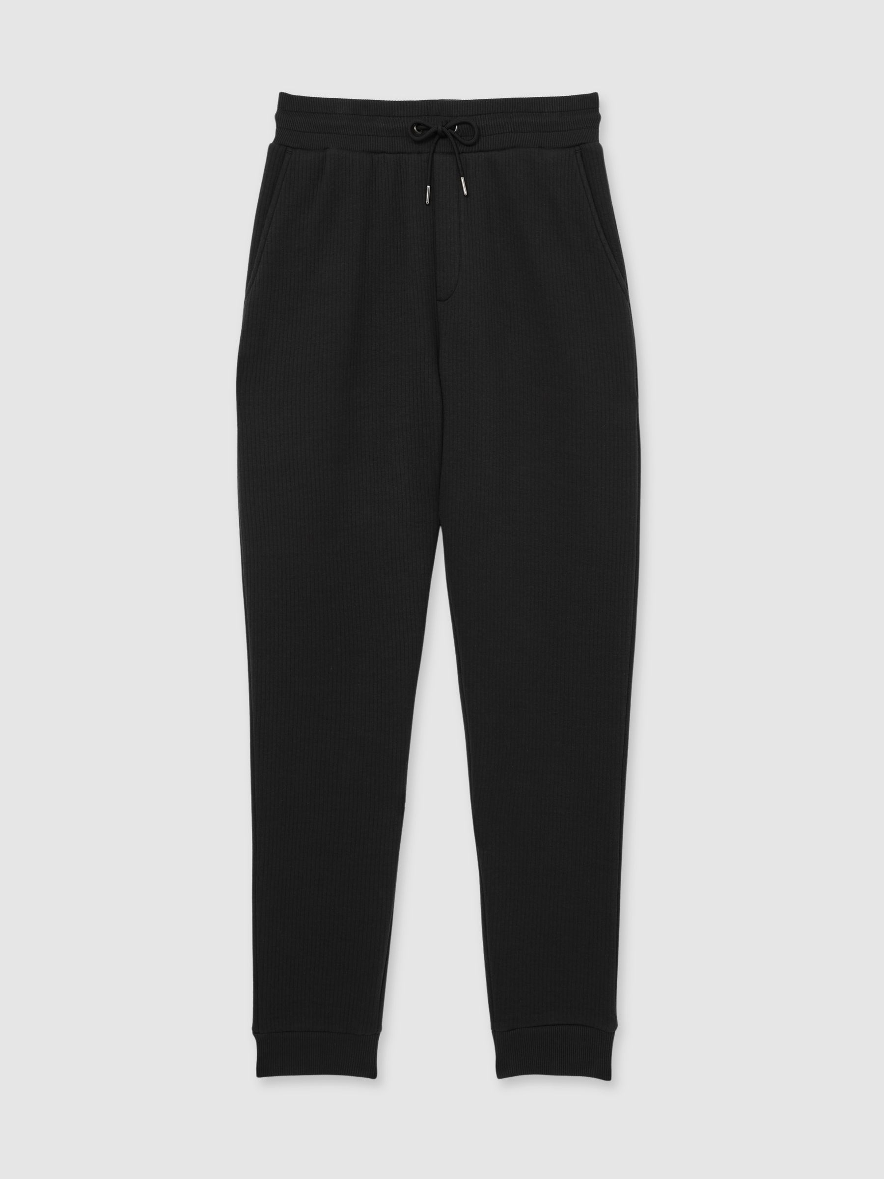 Cotton-Blend Ribbed Drawstring Joggers in Washed Black