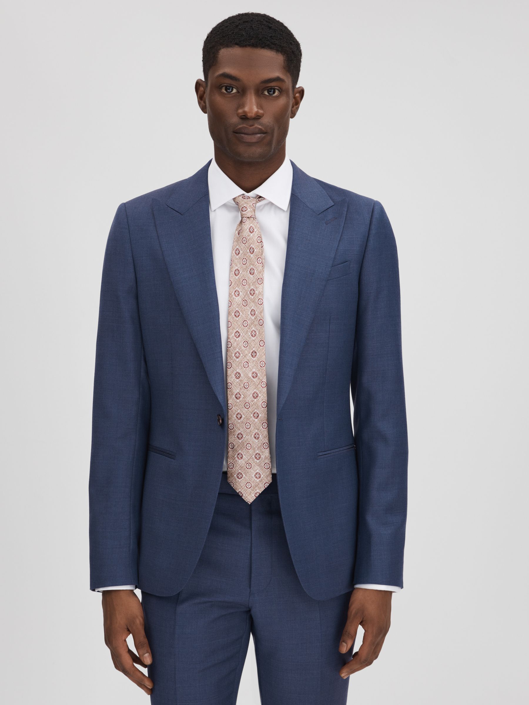 Slim Fit Wool Single Breasted Blazer in Bright Blue