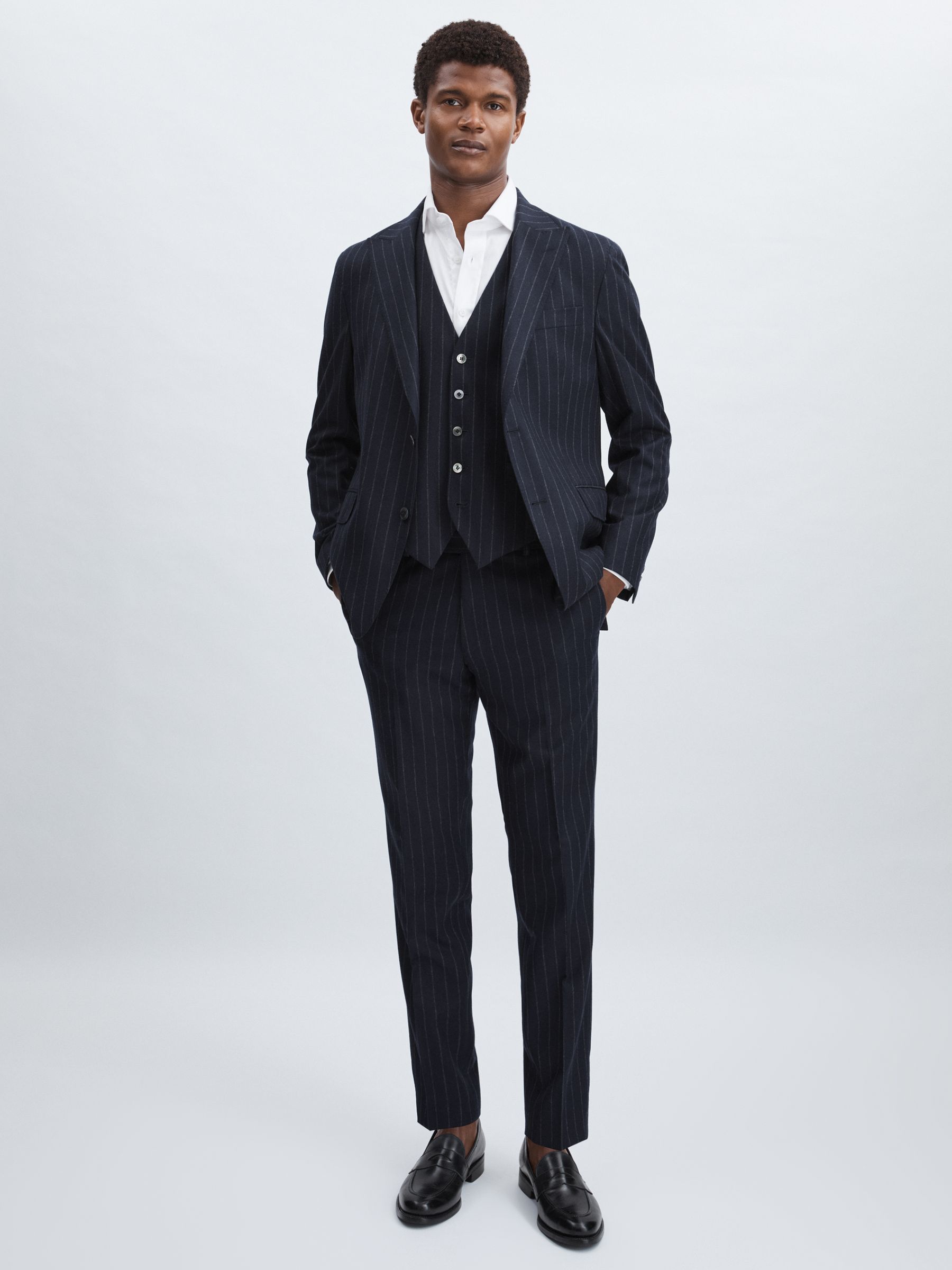 Oscar Jacobson 100% Wool Pinstripe Waistcoat in Navy