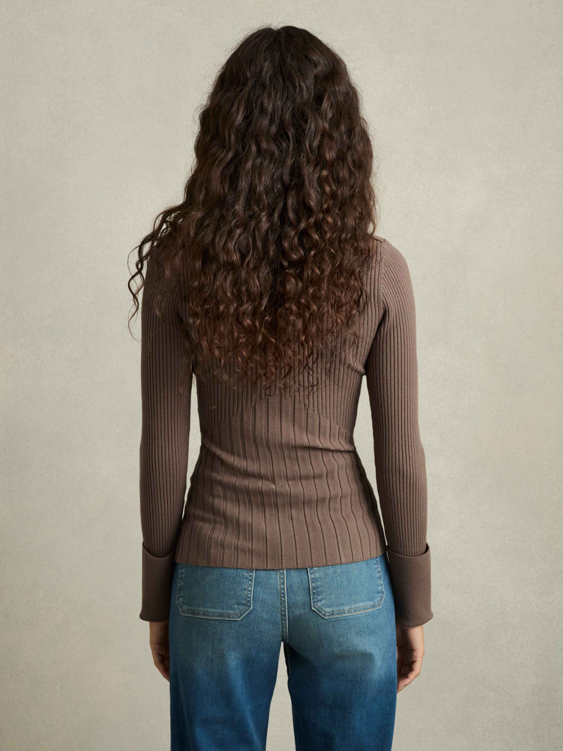 Rib-Knit High-Neck Top in Mink