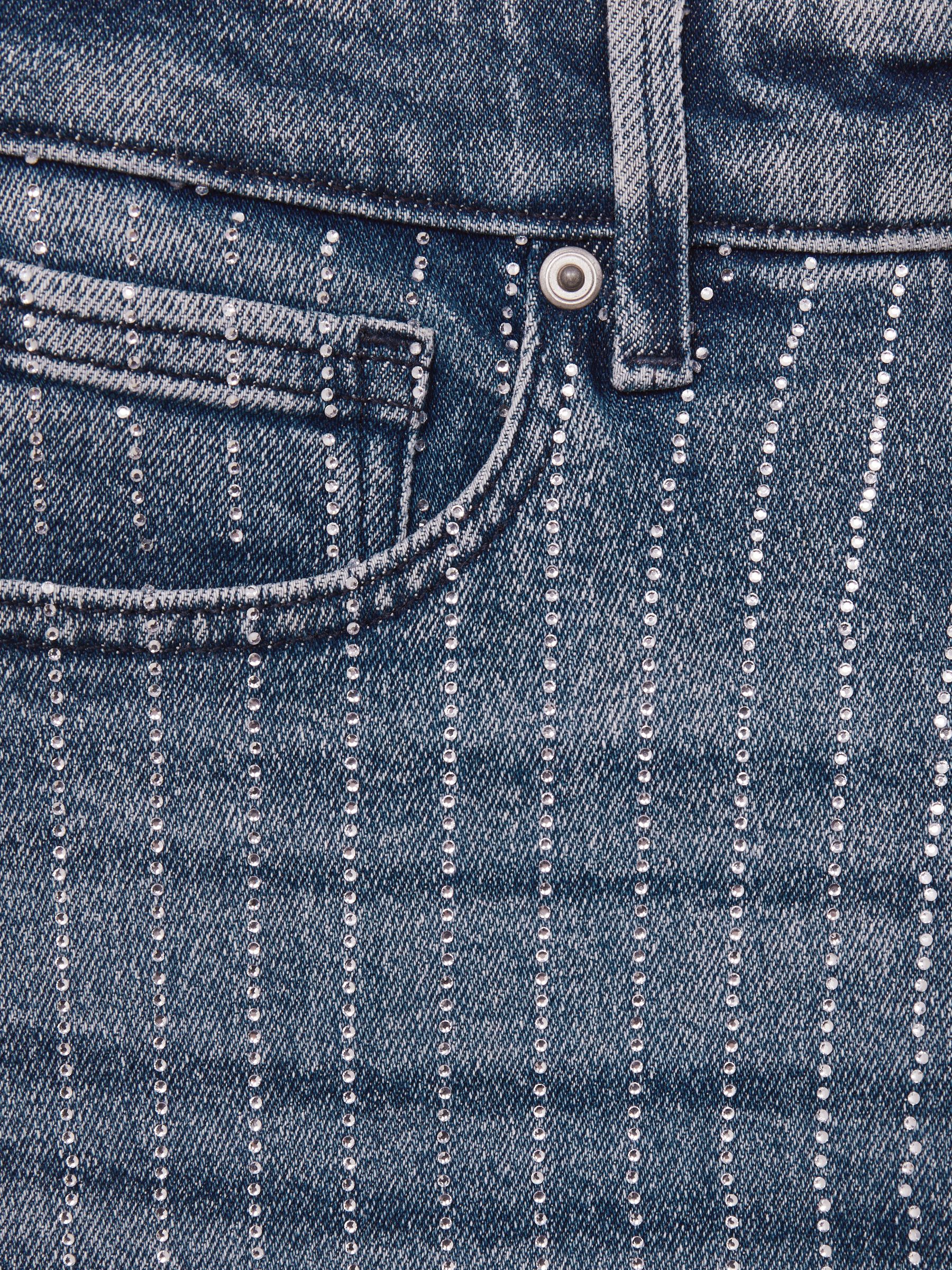 Good American Crystal-Stripe Relaxed Jeans in Light Blue