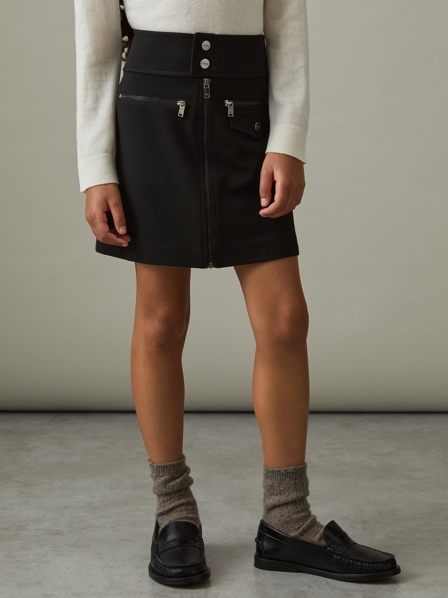 9-13 yrs Piqué Zip-Detail Mini Skirt in Black