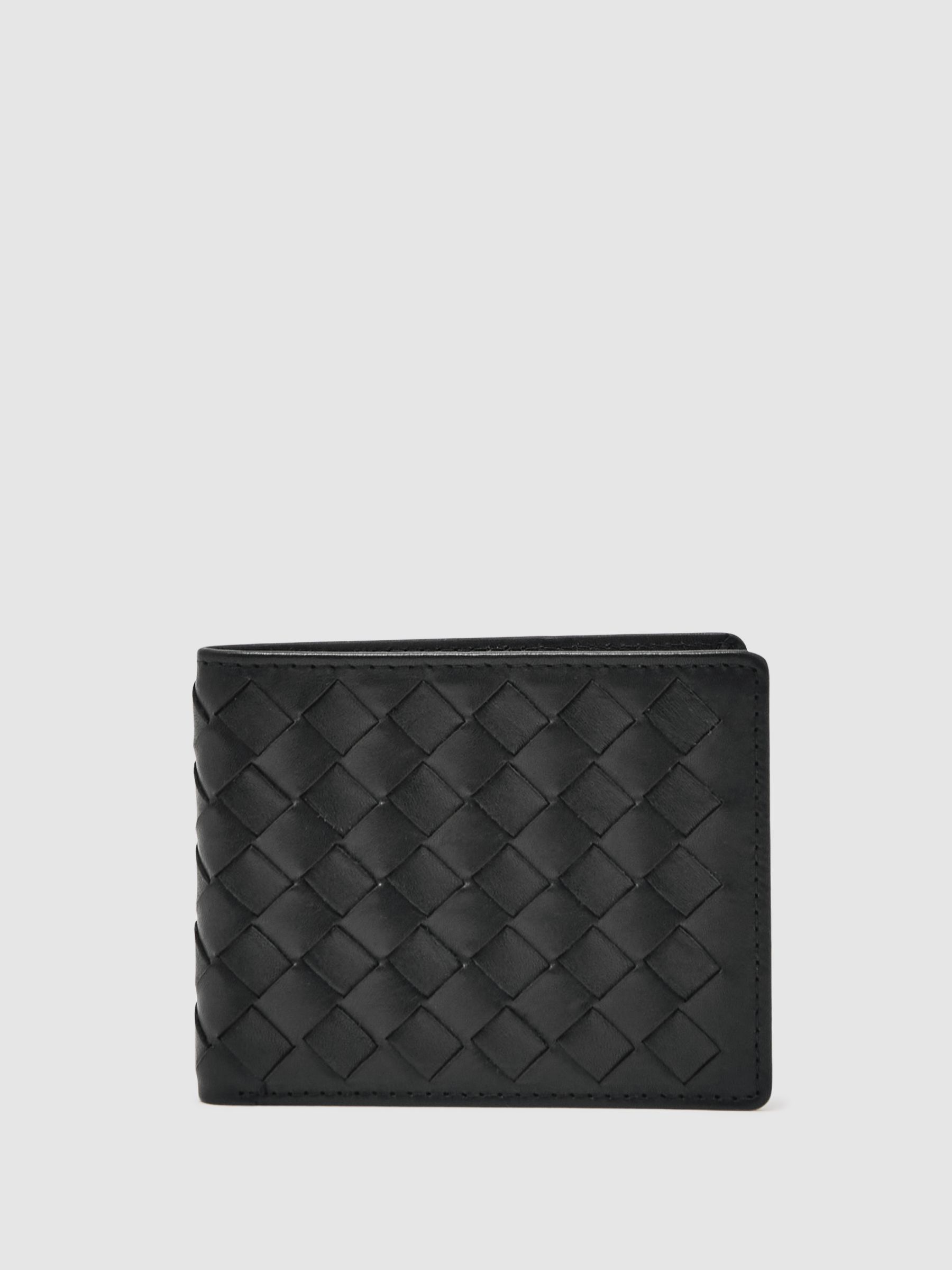 Leather Large Lattice-Effect Wallet in Black