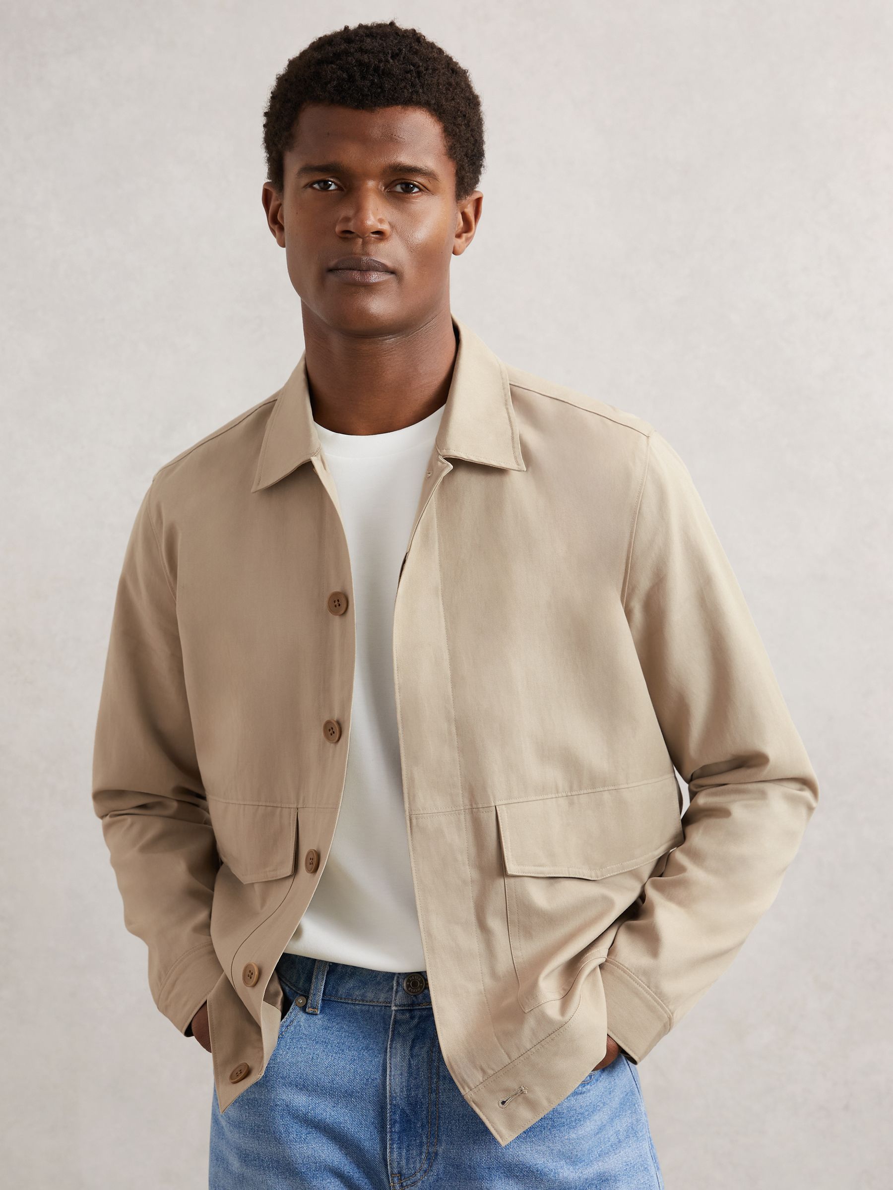 Paige Flap Pocket Worker Jacket in Beige