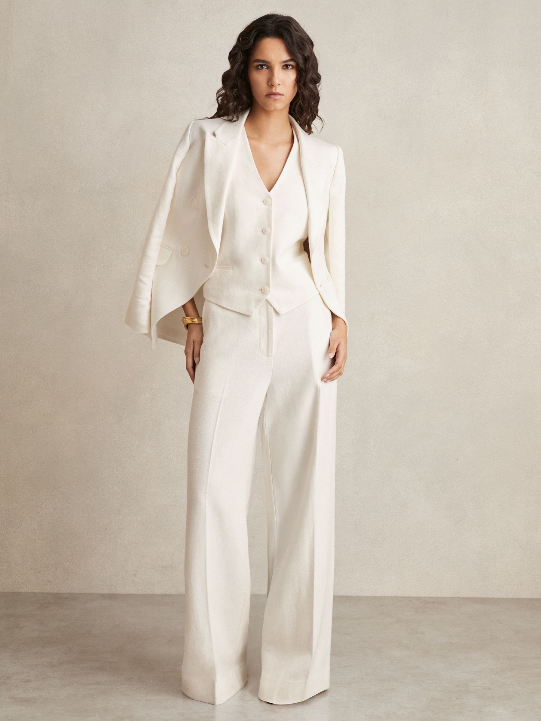 Linen-Blend Button-Through Waistcoat in White