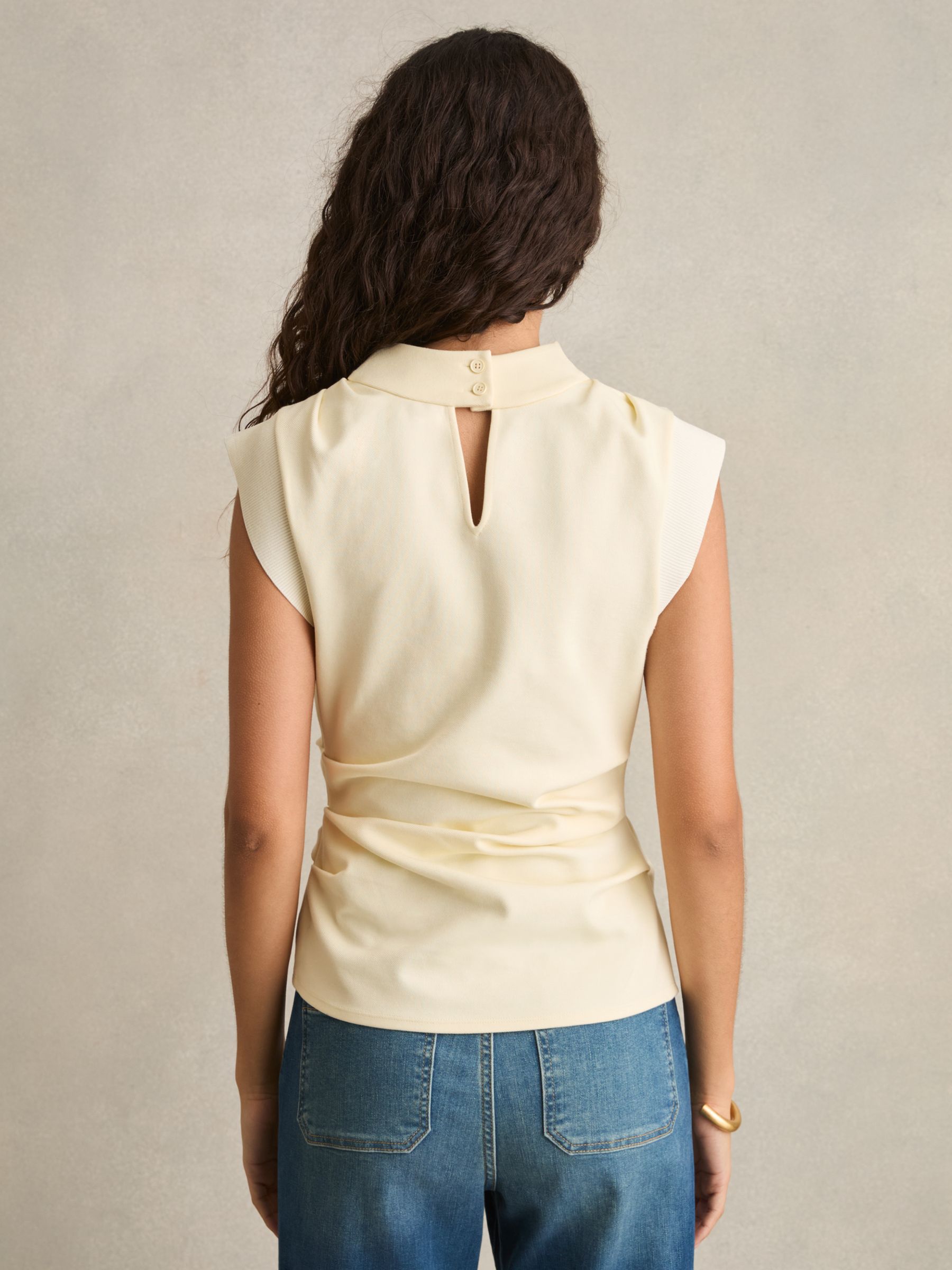 Draped Jersey-Twill Sleeveless Top in Pale Yellow