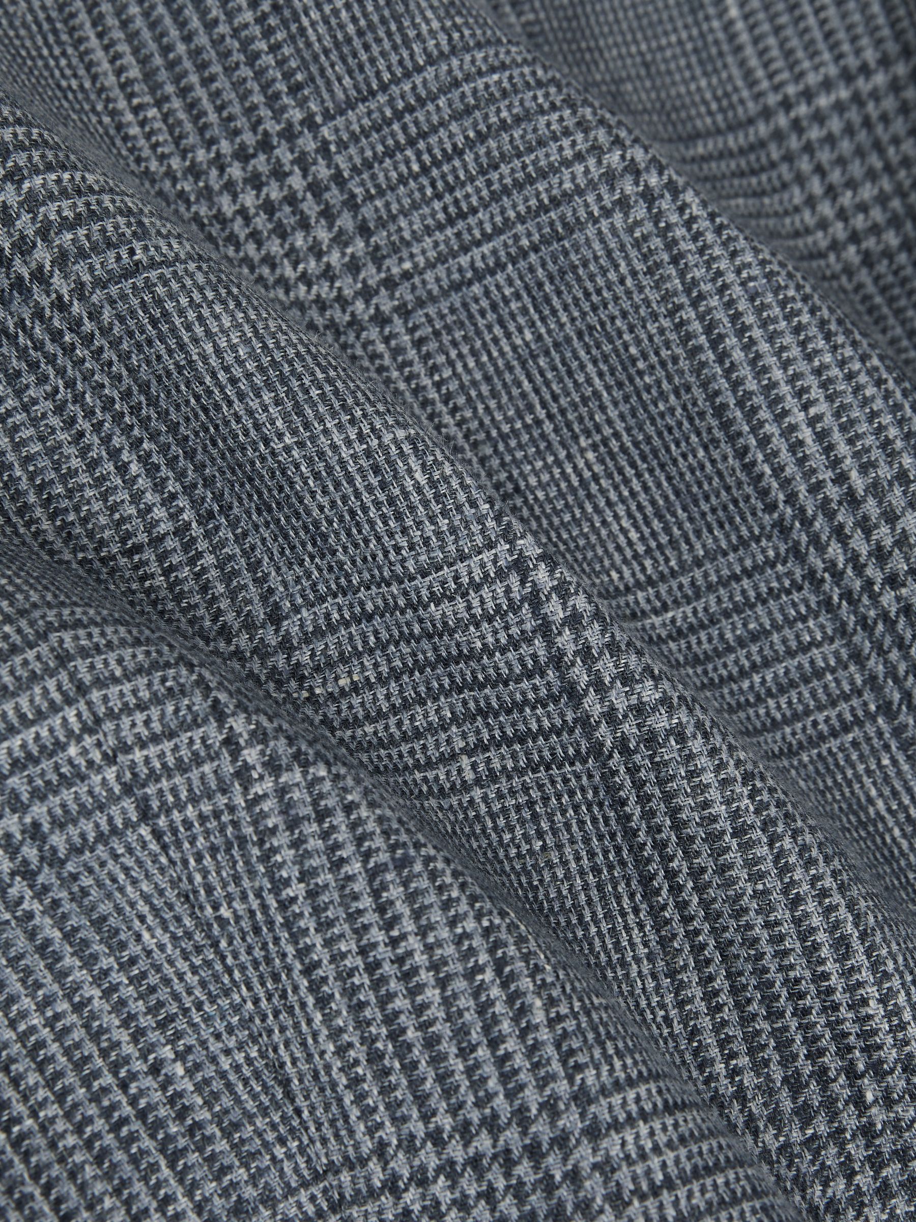 Slim Fit Single Breasted Linen Check Suit Blazer in Soft Blue