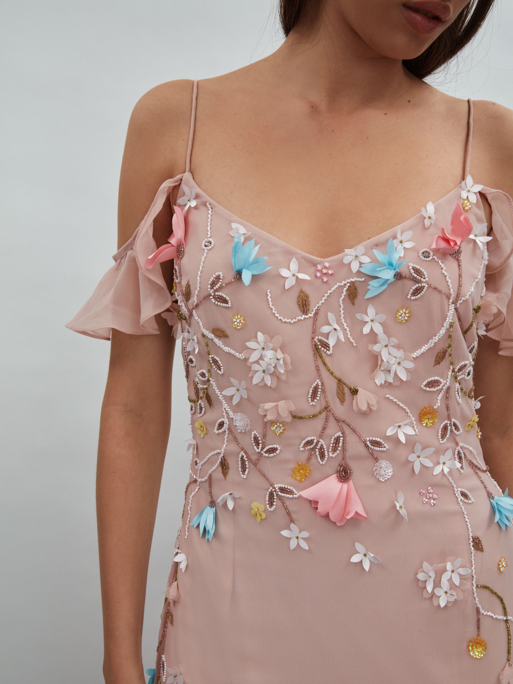 Raishma Embellished Floral Maxi Dress in Light Pink