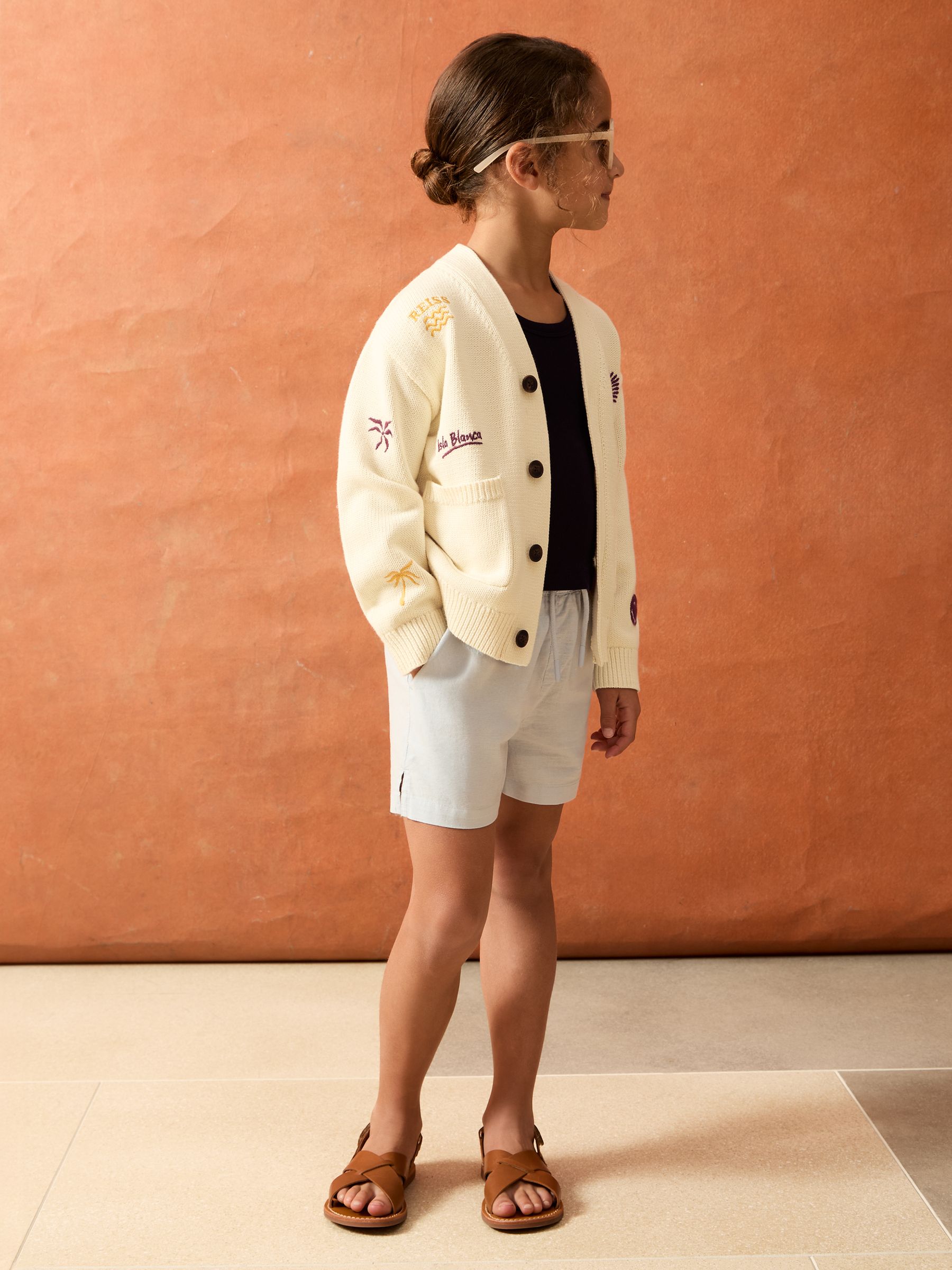 13-14 yrs SmileyWorld | Reiss Embroidery Cardigan Unisex Fit in Off White