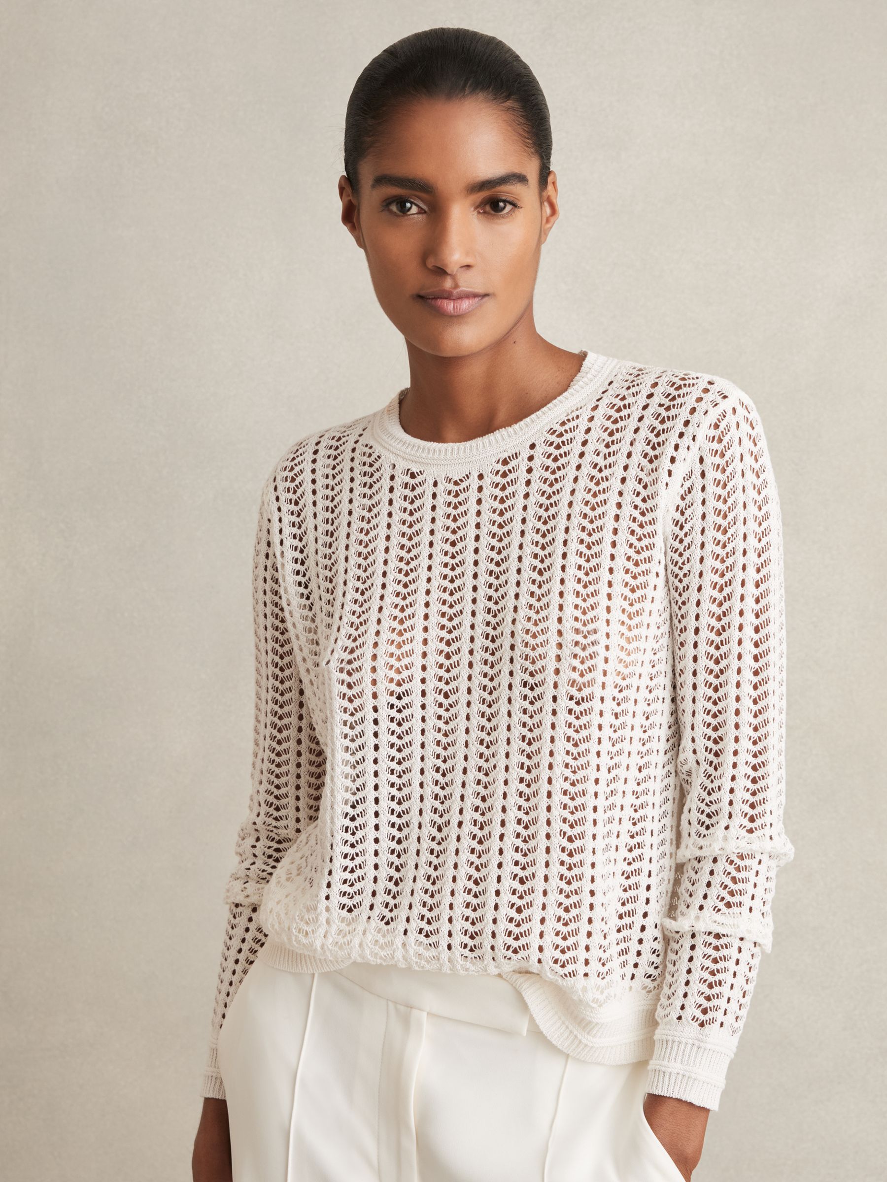 Open-Knit Crew-Neck Jumper in White