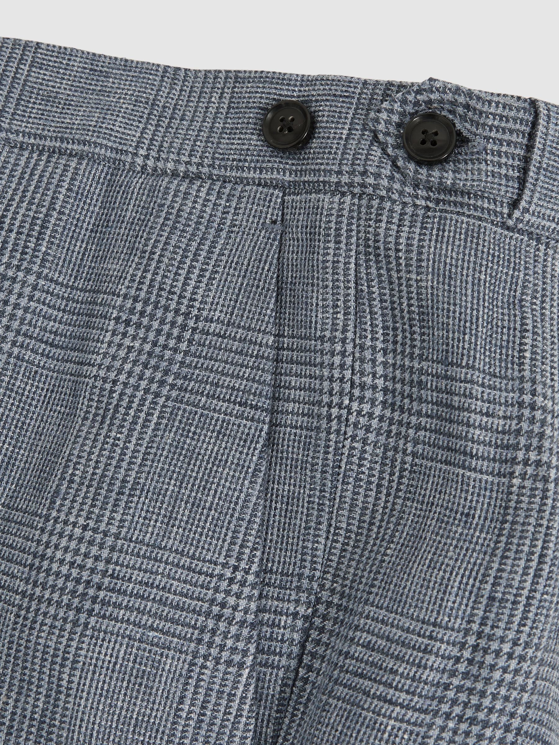 Slim Fit Linen Check Suit Trousers in Soft Blue