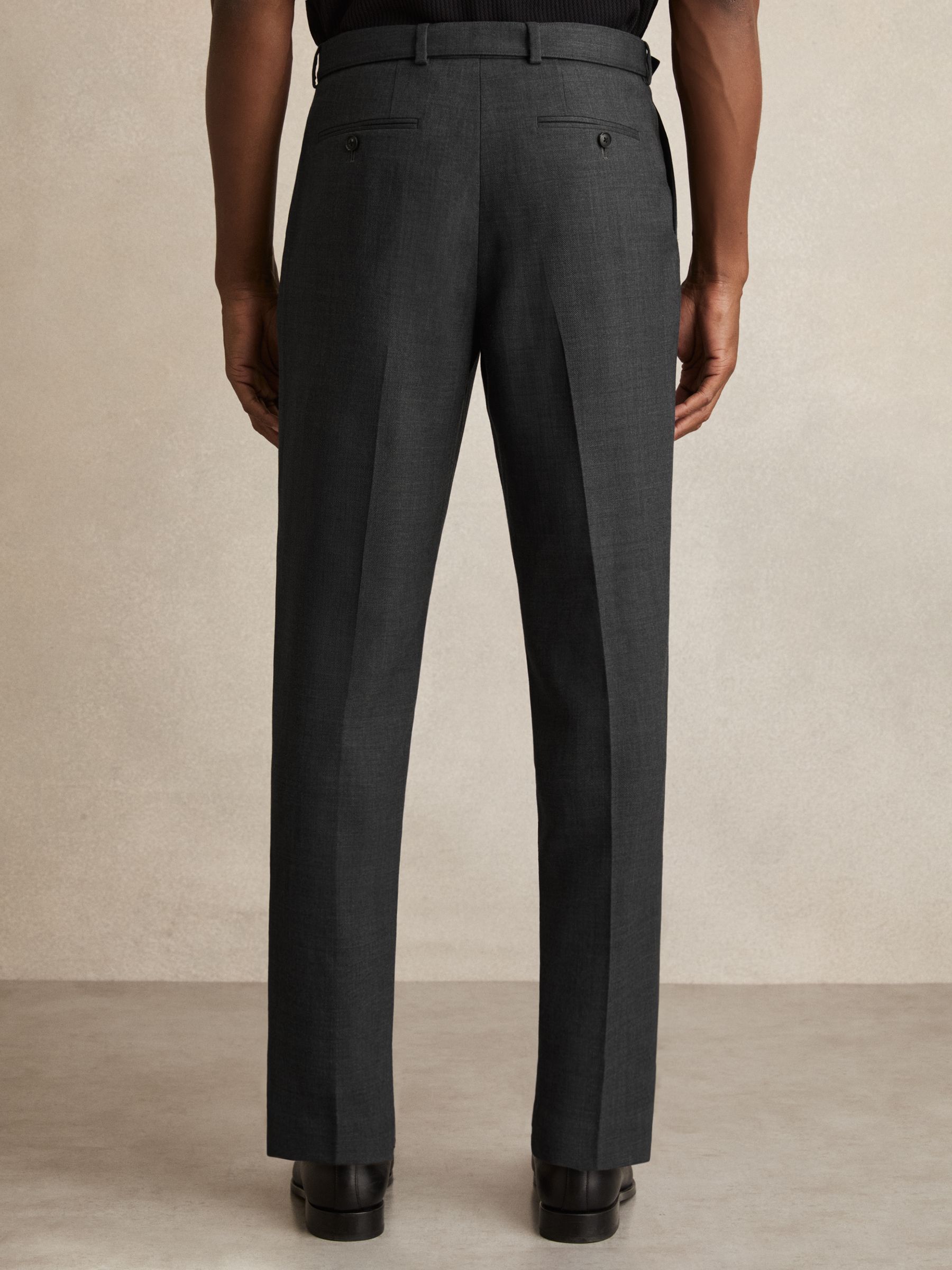 Wool-Blend Belted Trousers in Charcoal Grey
