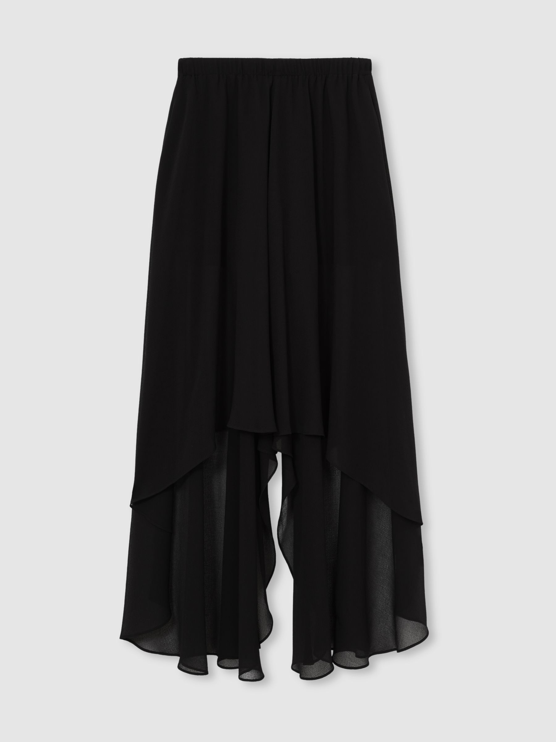 Petite Sheer-Overlay High-Low Shorts in Black