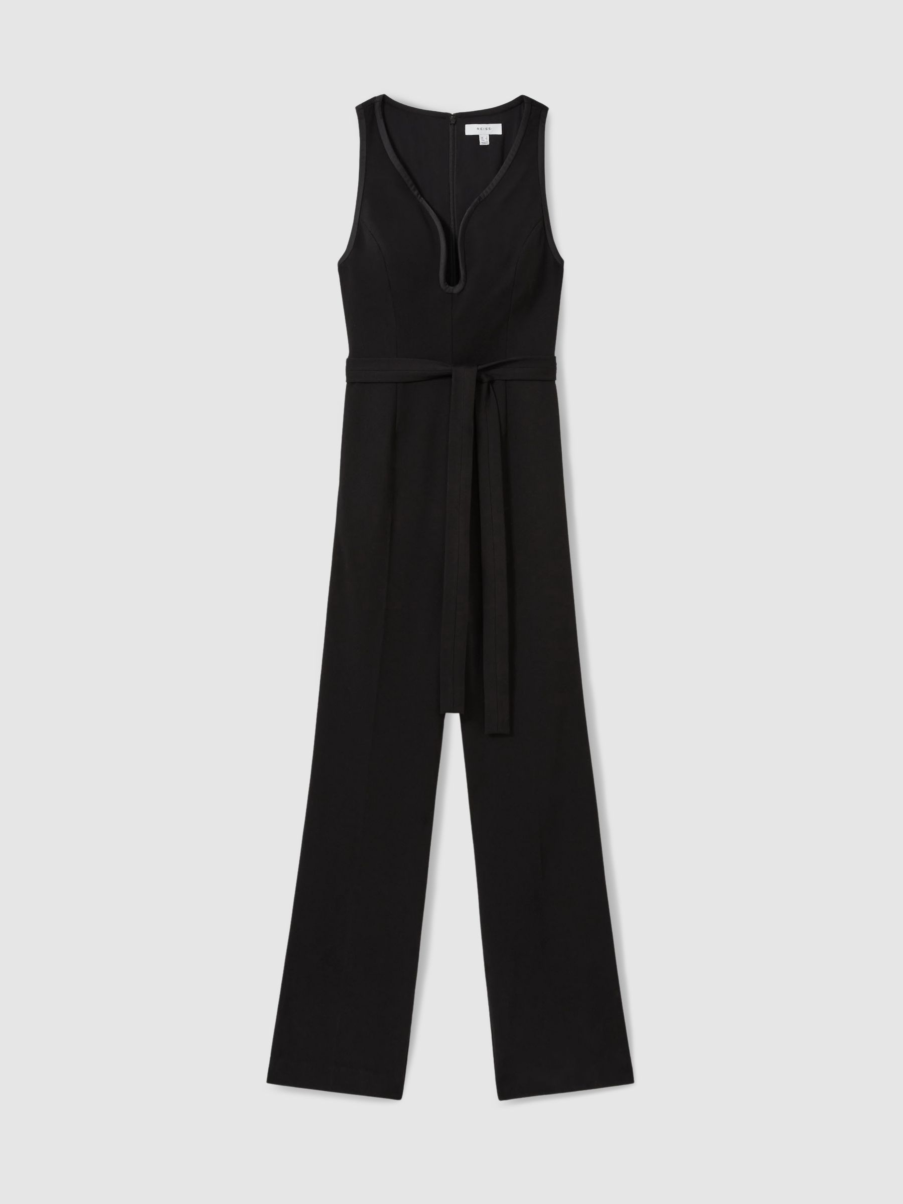 Wide-Leg Sleeveless Jumpsuit With Curved Neckline in Black