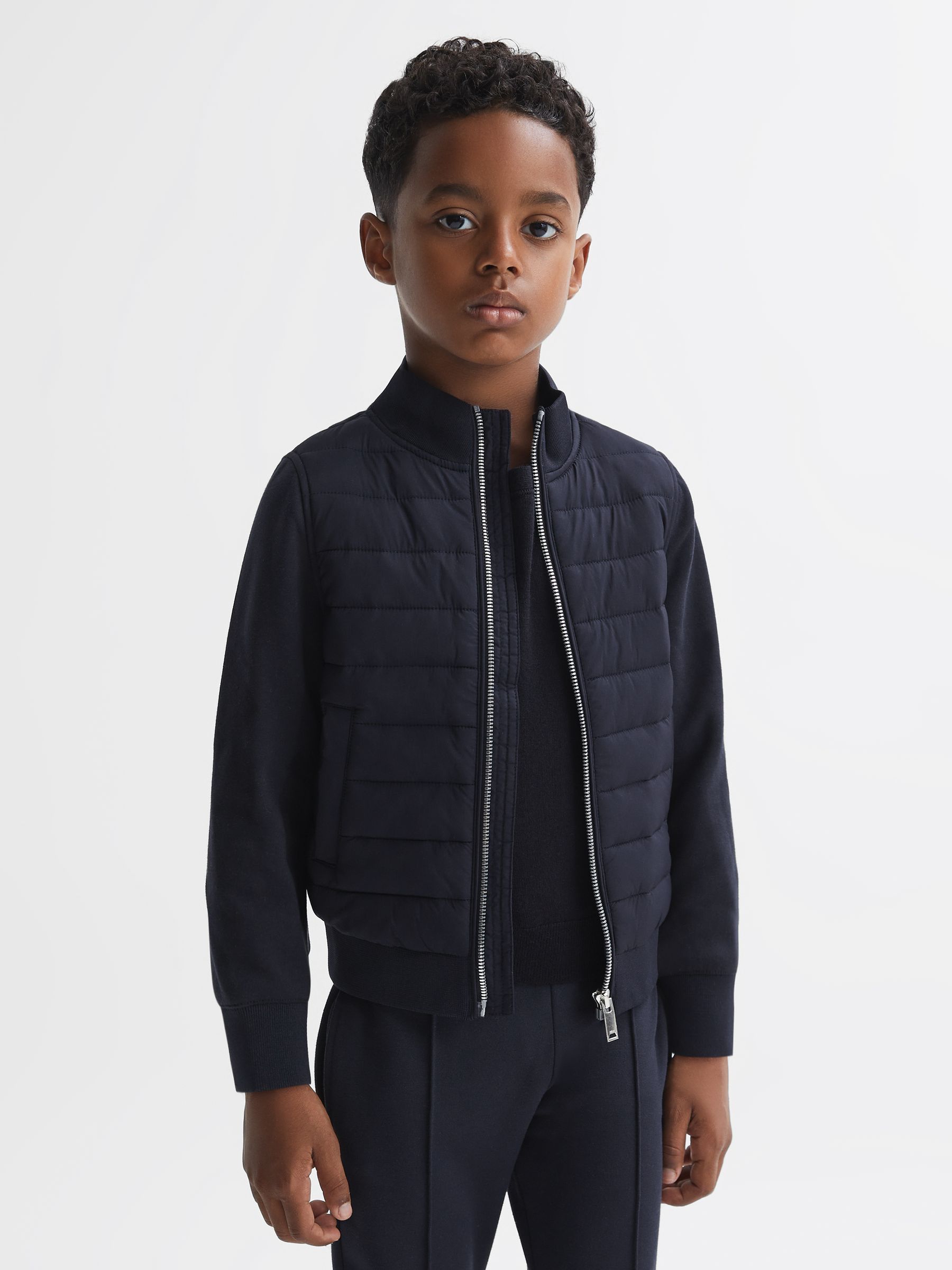 3-9 yrs Funnel Neck Quilted Hybrid Jacket in Navy