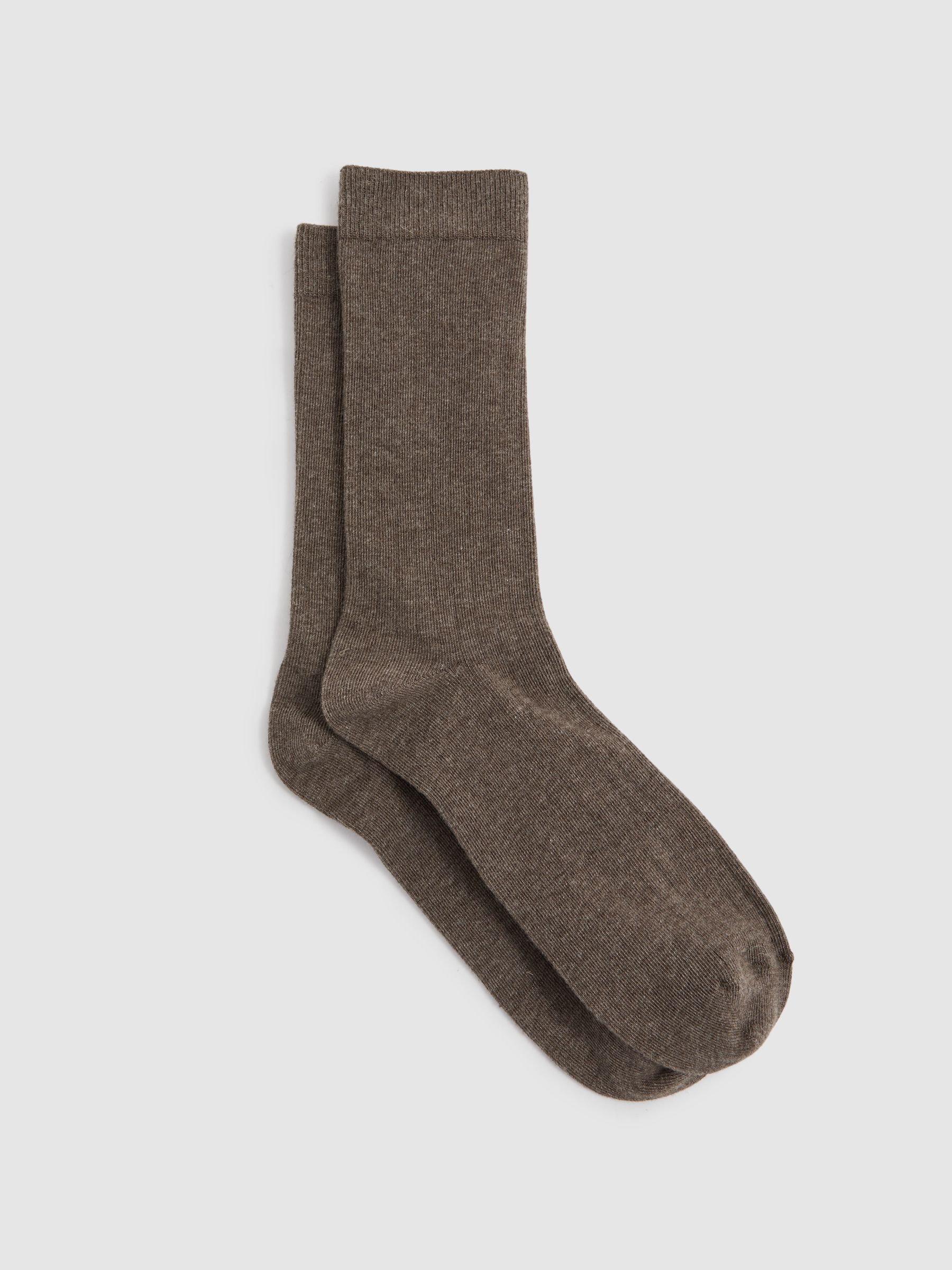 Cotton Blend Ribbed Loafer Socks in Chocolate