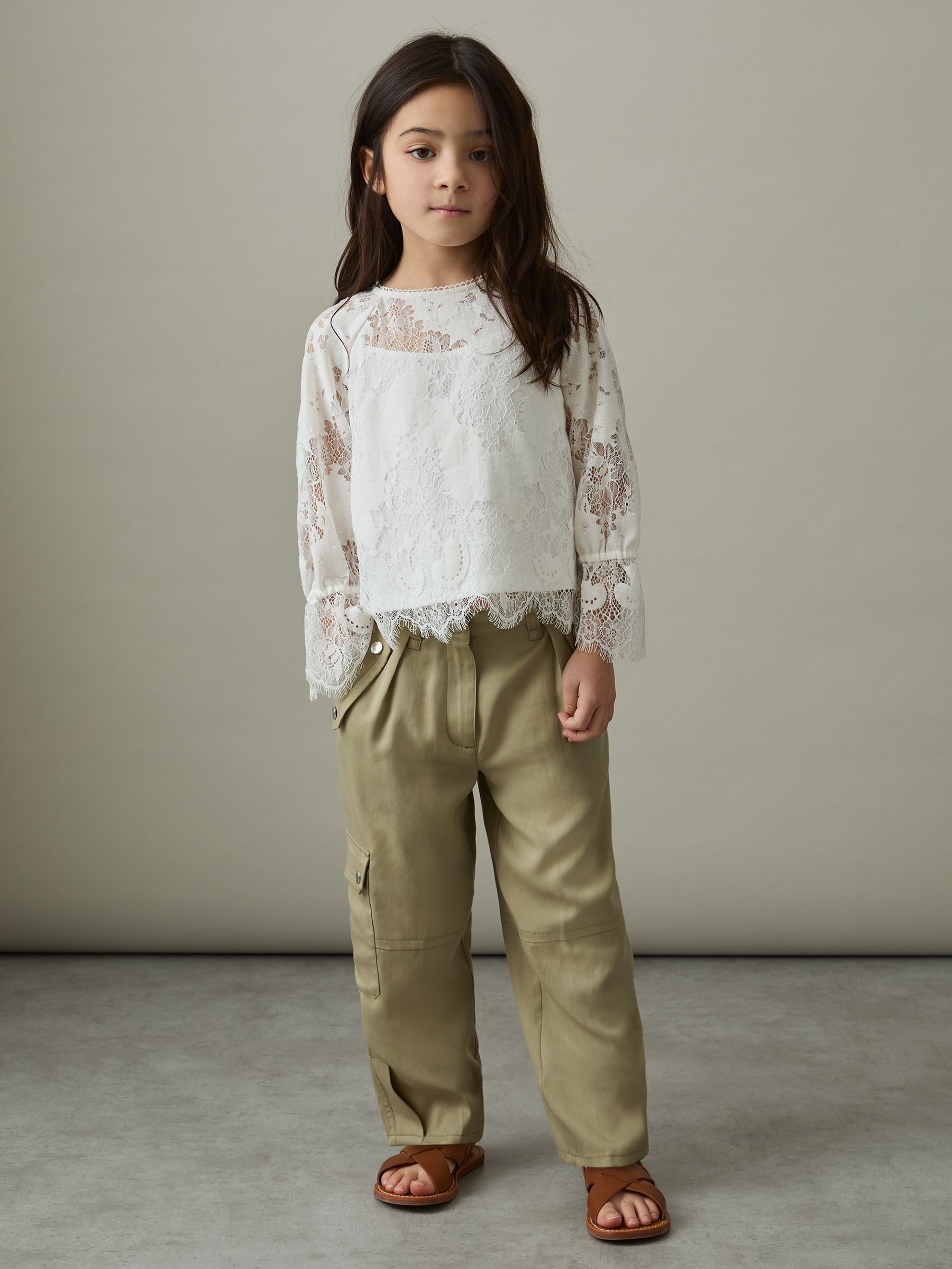 4-9 yrs Lyocell-Linen Cargo Trousers in Khaki