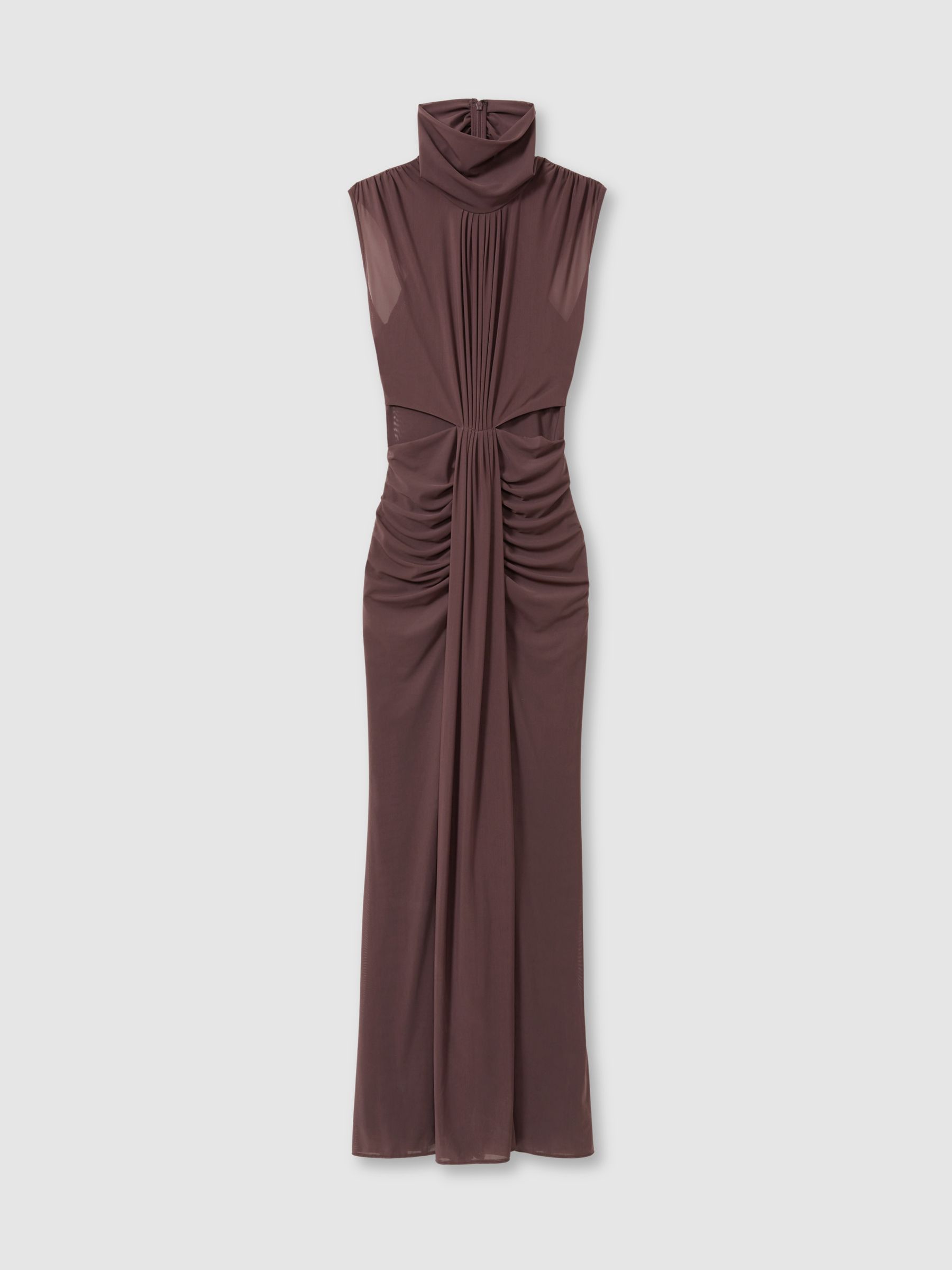 Petite Ruched Sleeveless Maxi Dress in Taupe