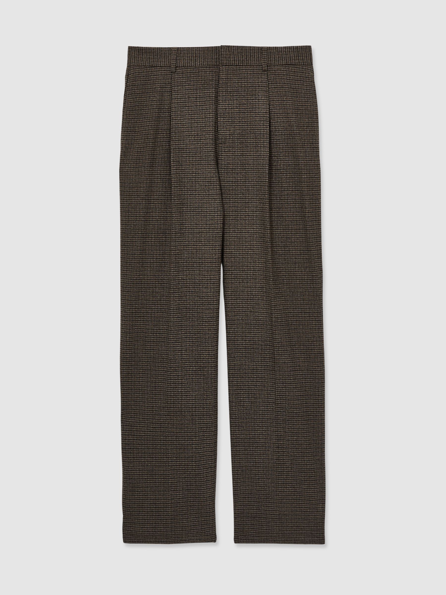 Les Deux Slim-Fit Pleated Brown Check Suit Trousers in Brown Check