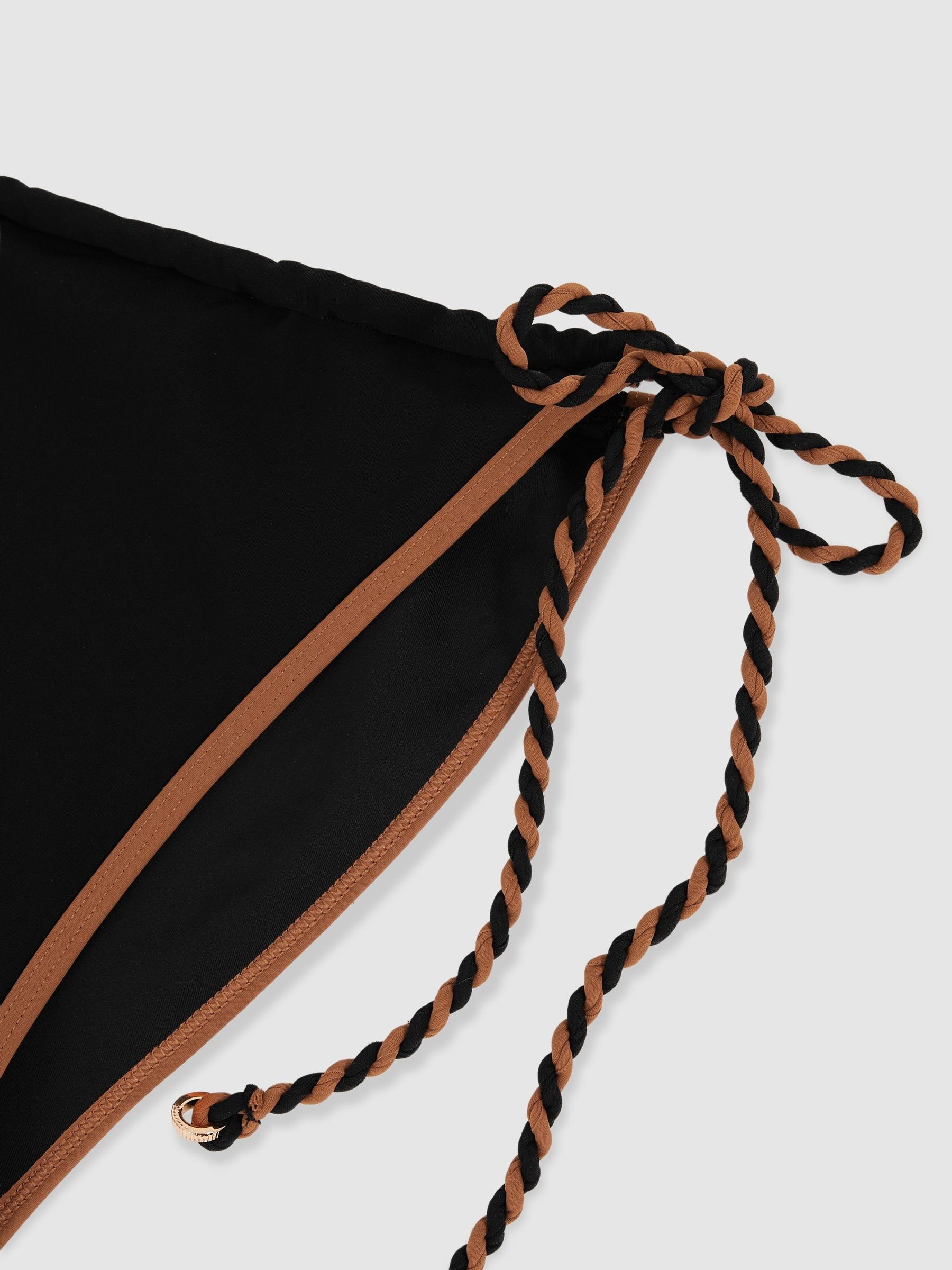 Twist-Strap Tie-Side Bikini Bottoms in Black/Brown