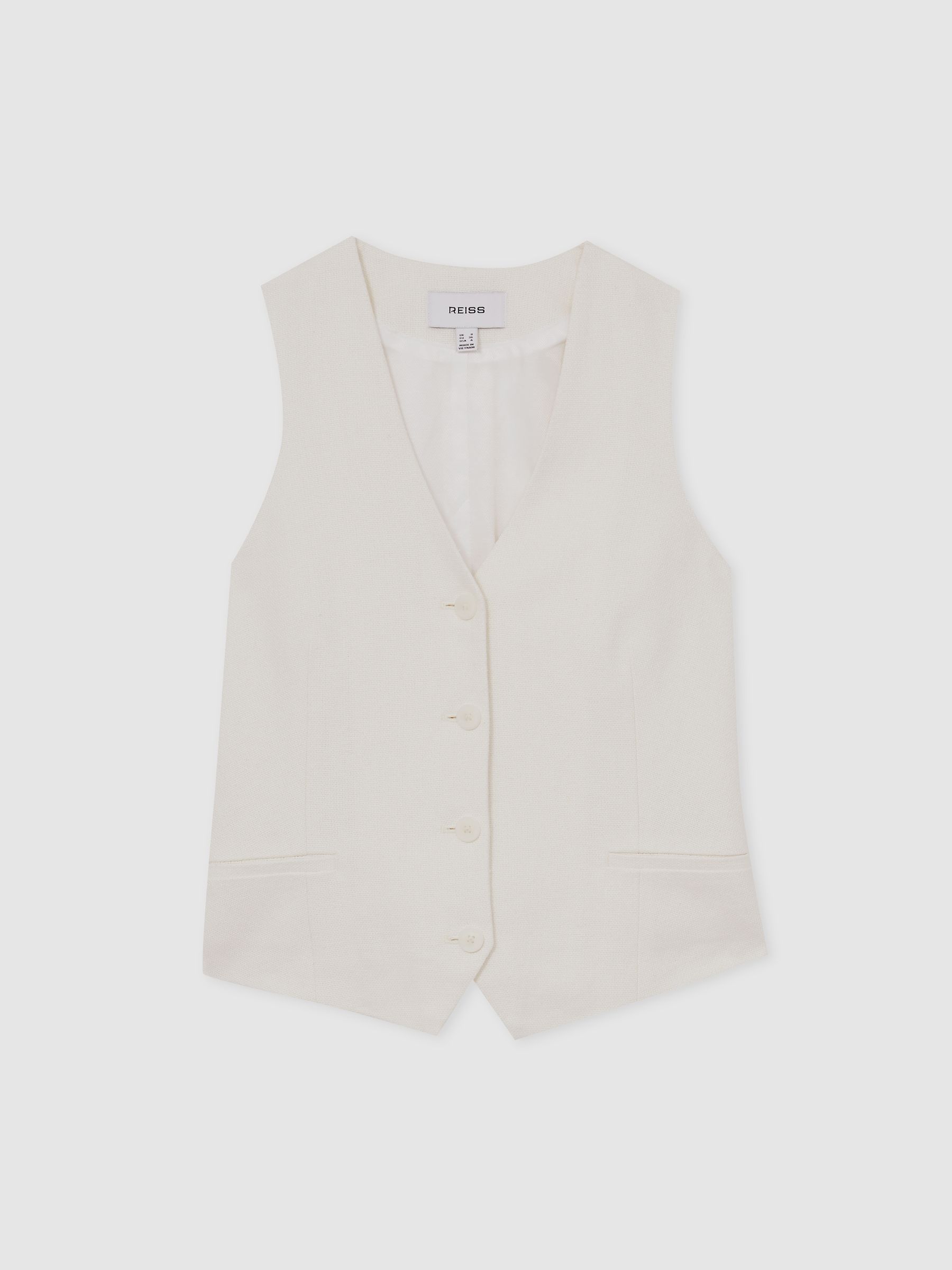 Linen-Blend Button-Through Waistcoat in White