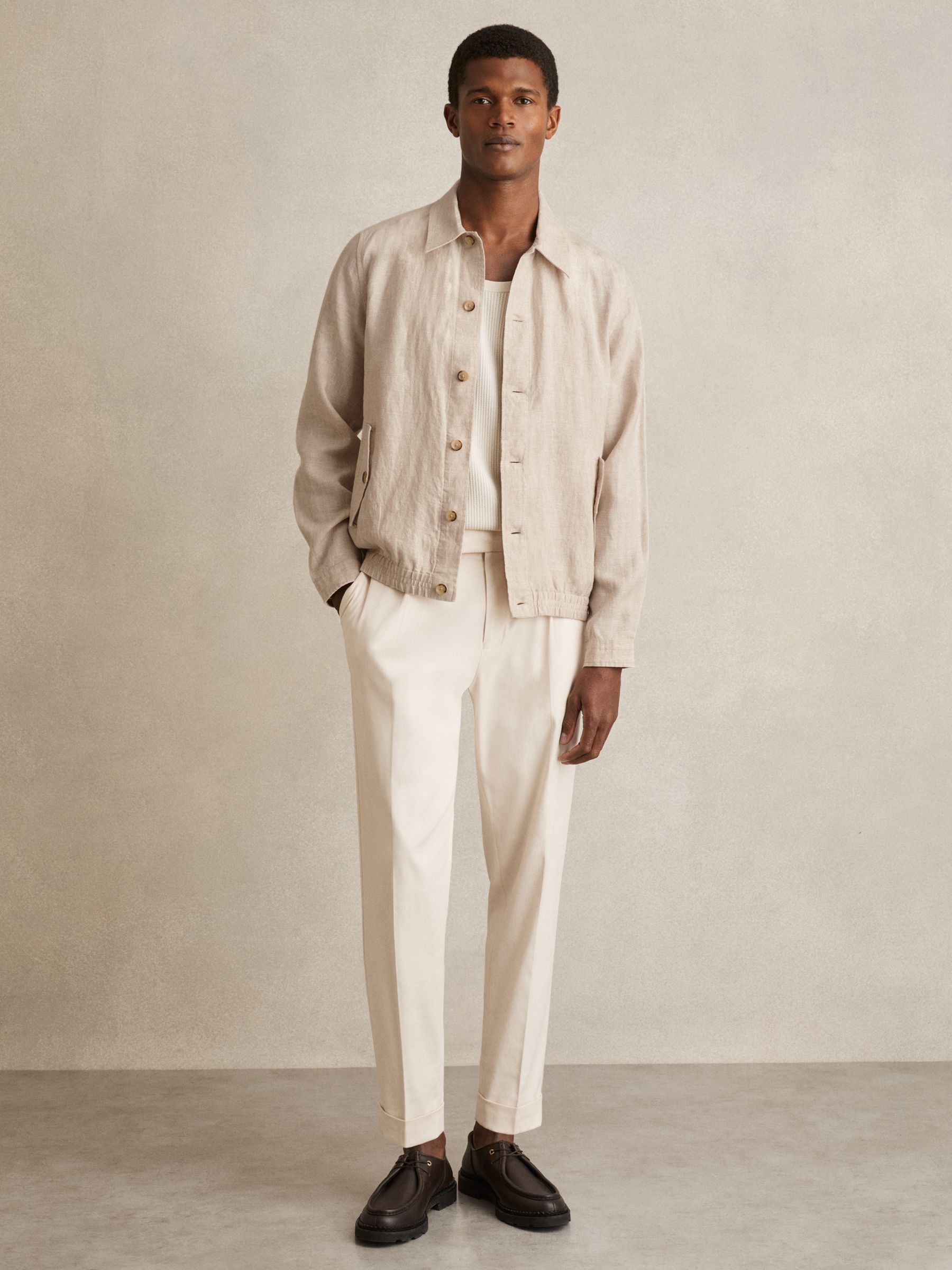 Linen Elasticated Hem Overshirt in Oatmeal