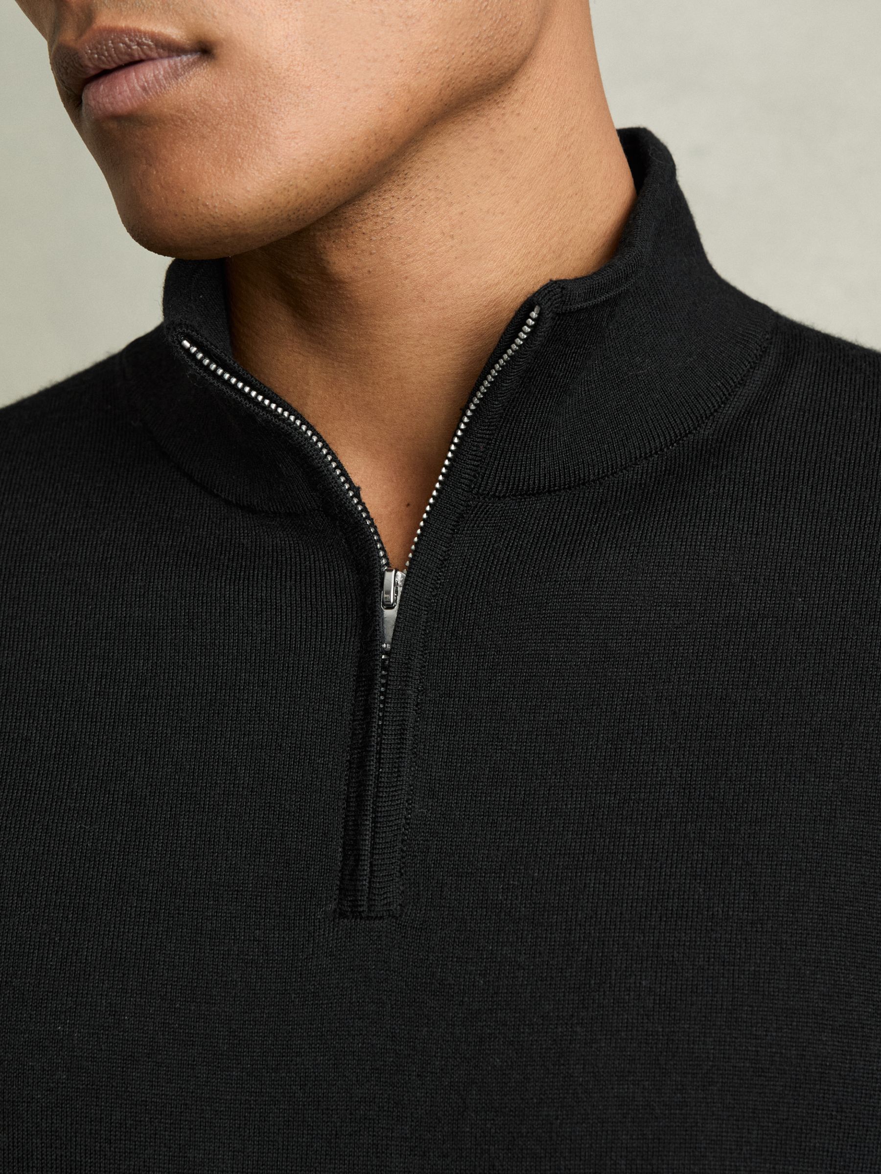 Merino Wool Half-Zip Funnel Neck Jumper in Black