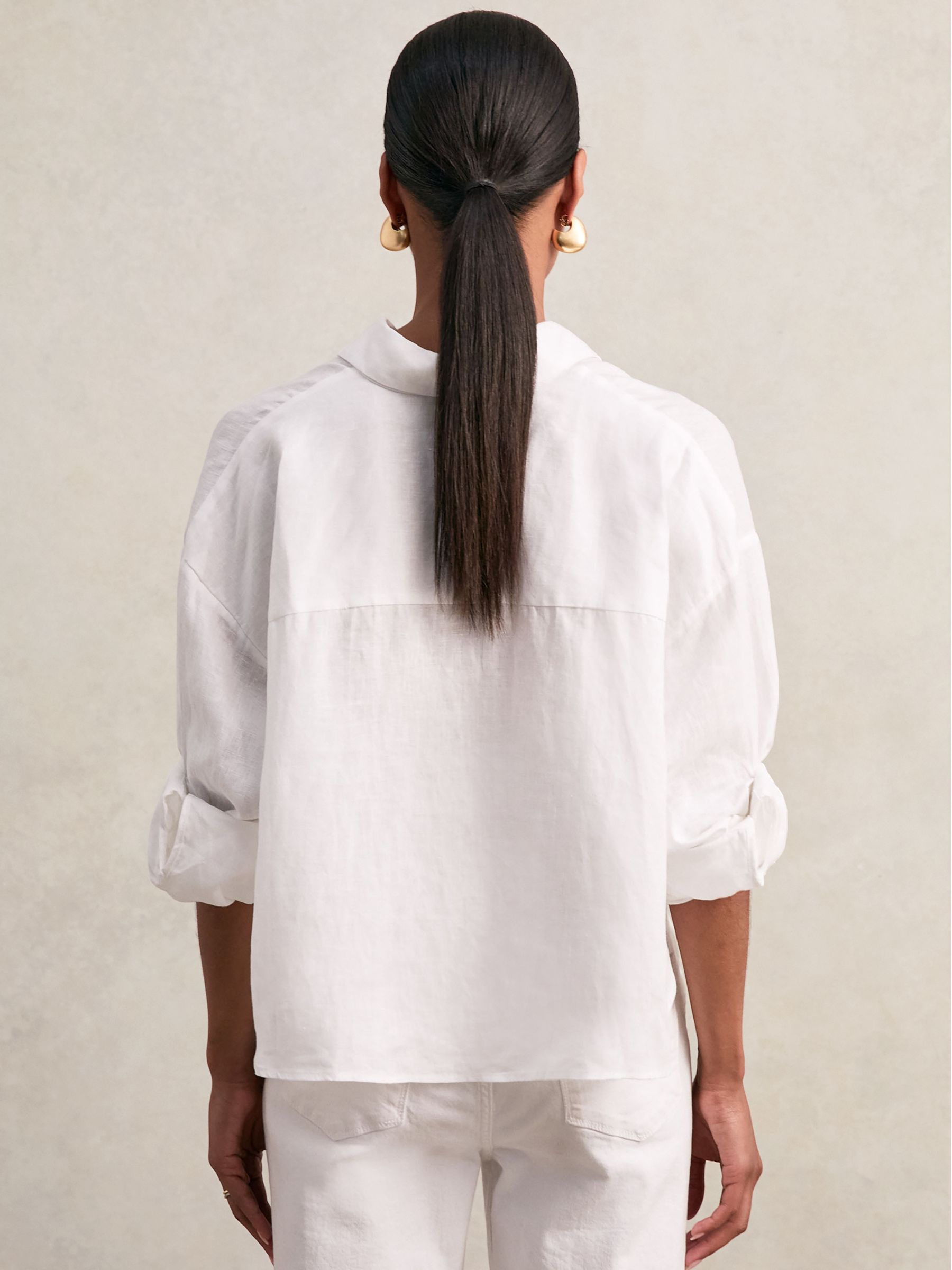 Oversize Linen Cropped Shirt in White
