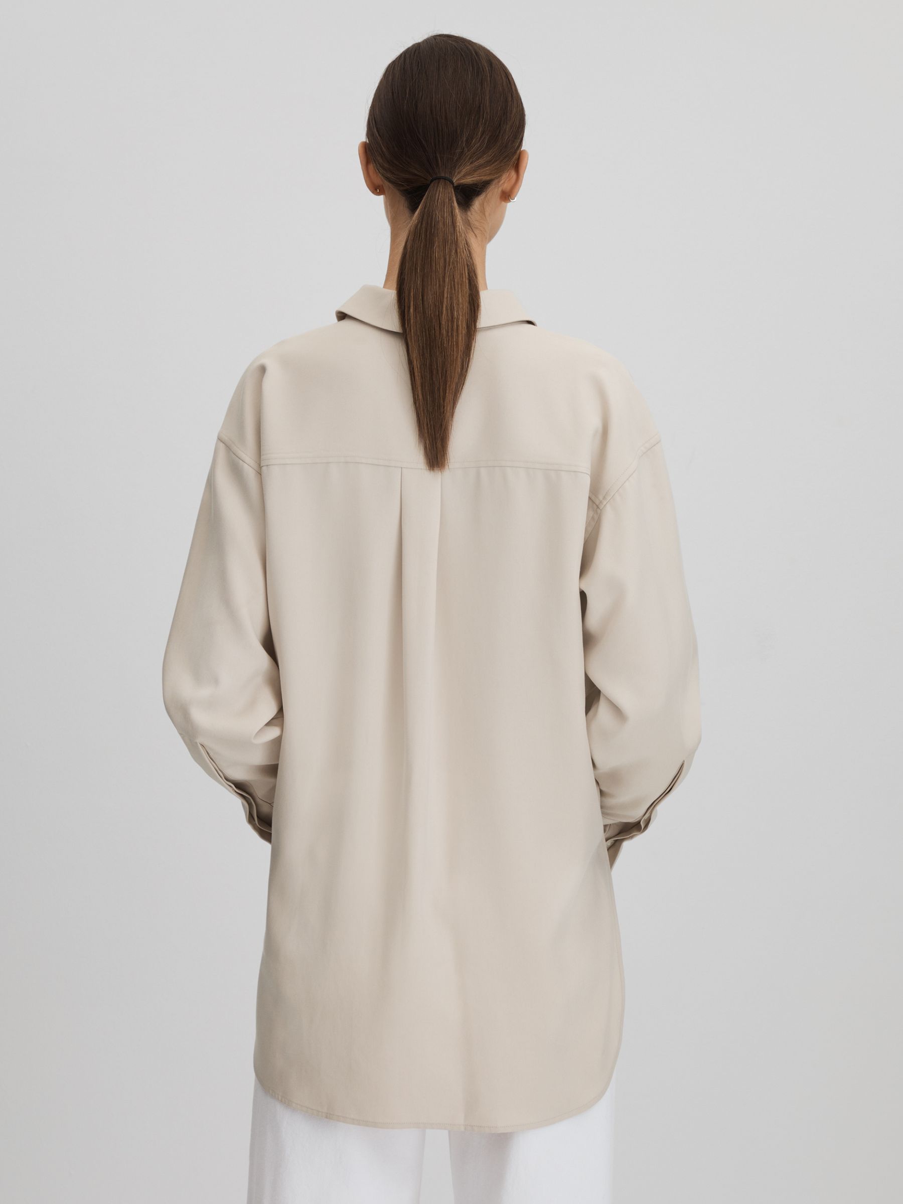 Split Hem Button-Through Shirt in Nude