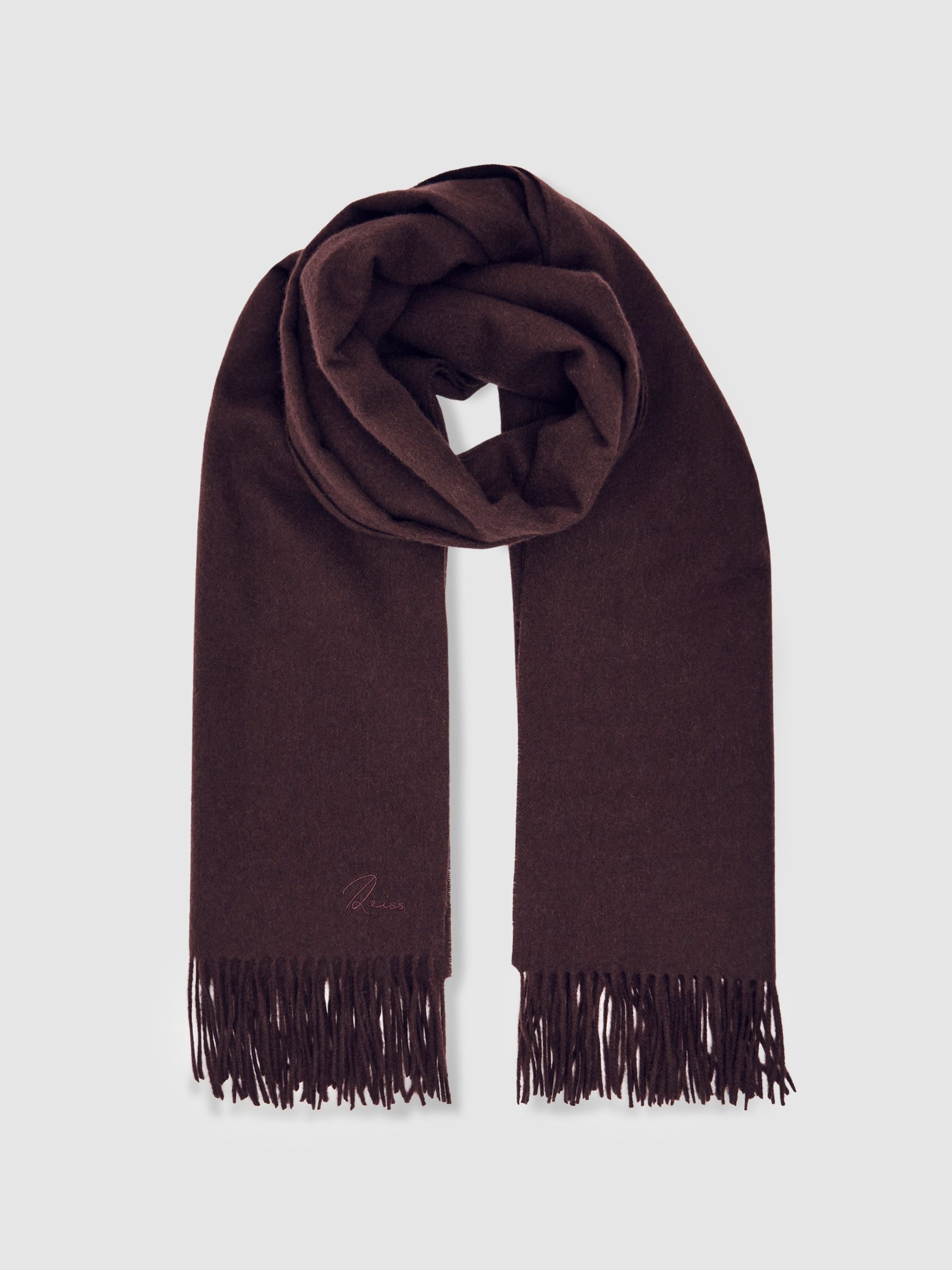 Wool-Cashmere Script-Logo Scarf in Burgundy