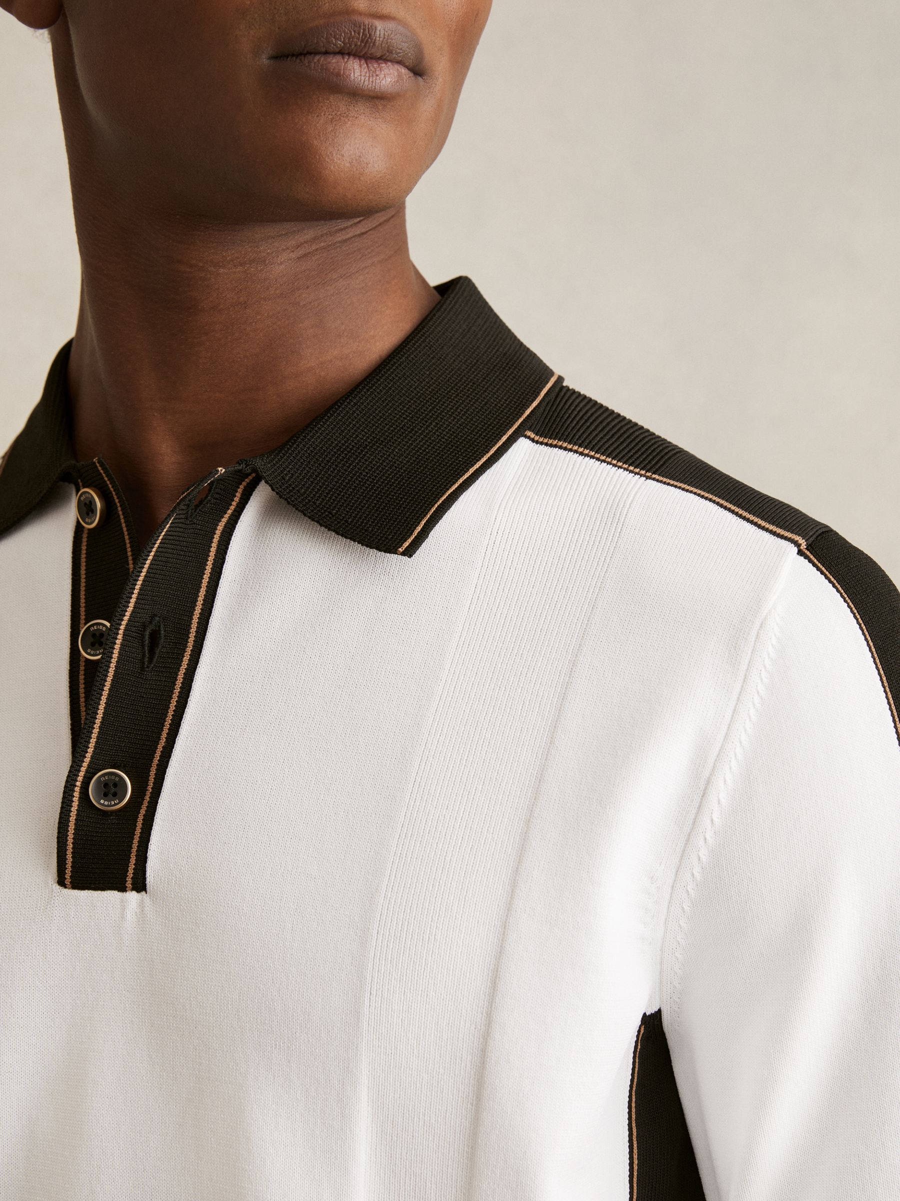 Colour-Block Knit Polo Shirt in Optic White/Green