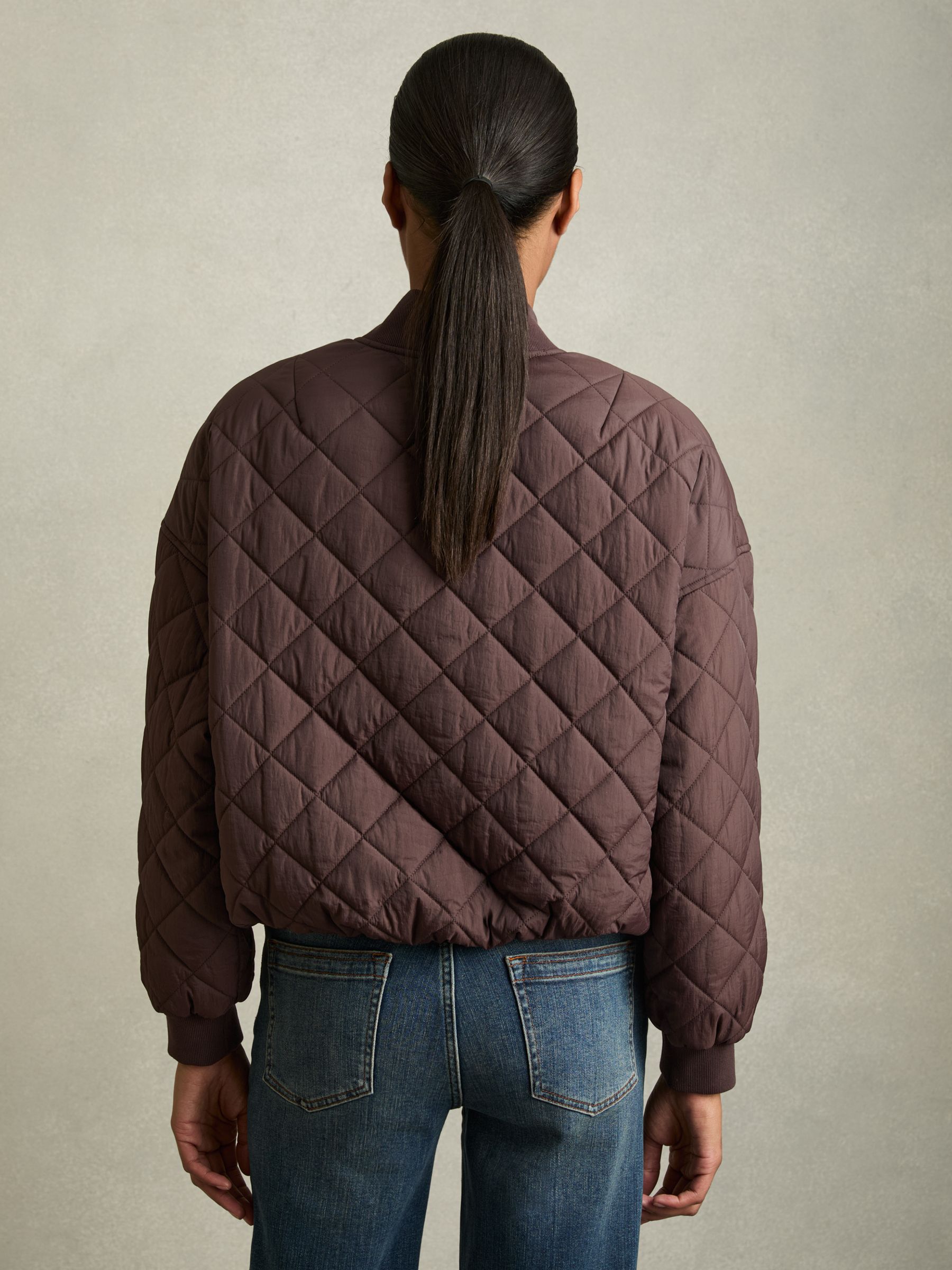Quilted Printed Bomber Jacket in Burgundy