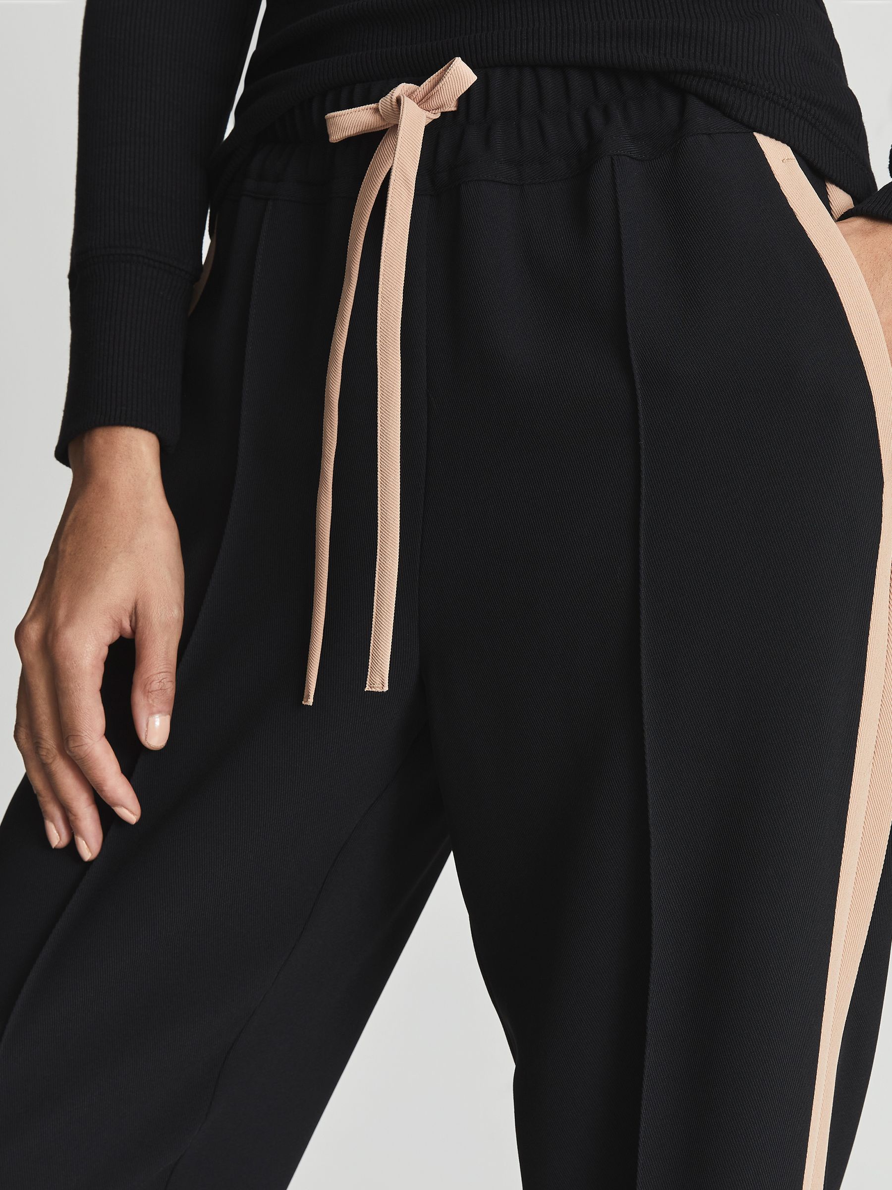 Tapered Side Stripe Trousers in Black