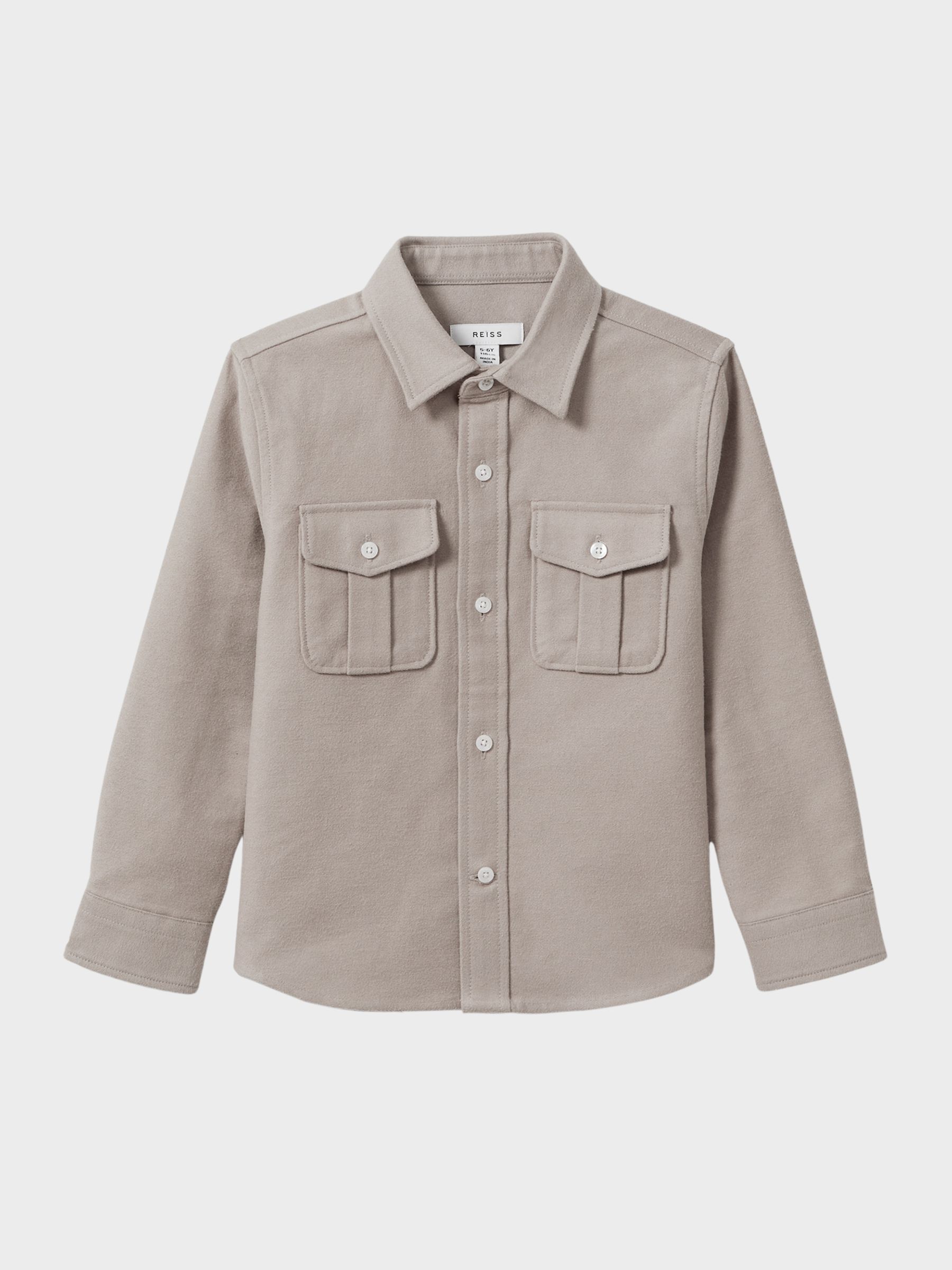 Senior Brushed Cotton Patch Pocket Overshirt in Oatmeal Melange