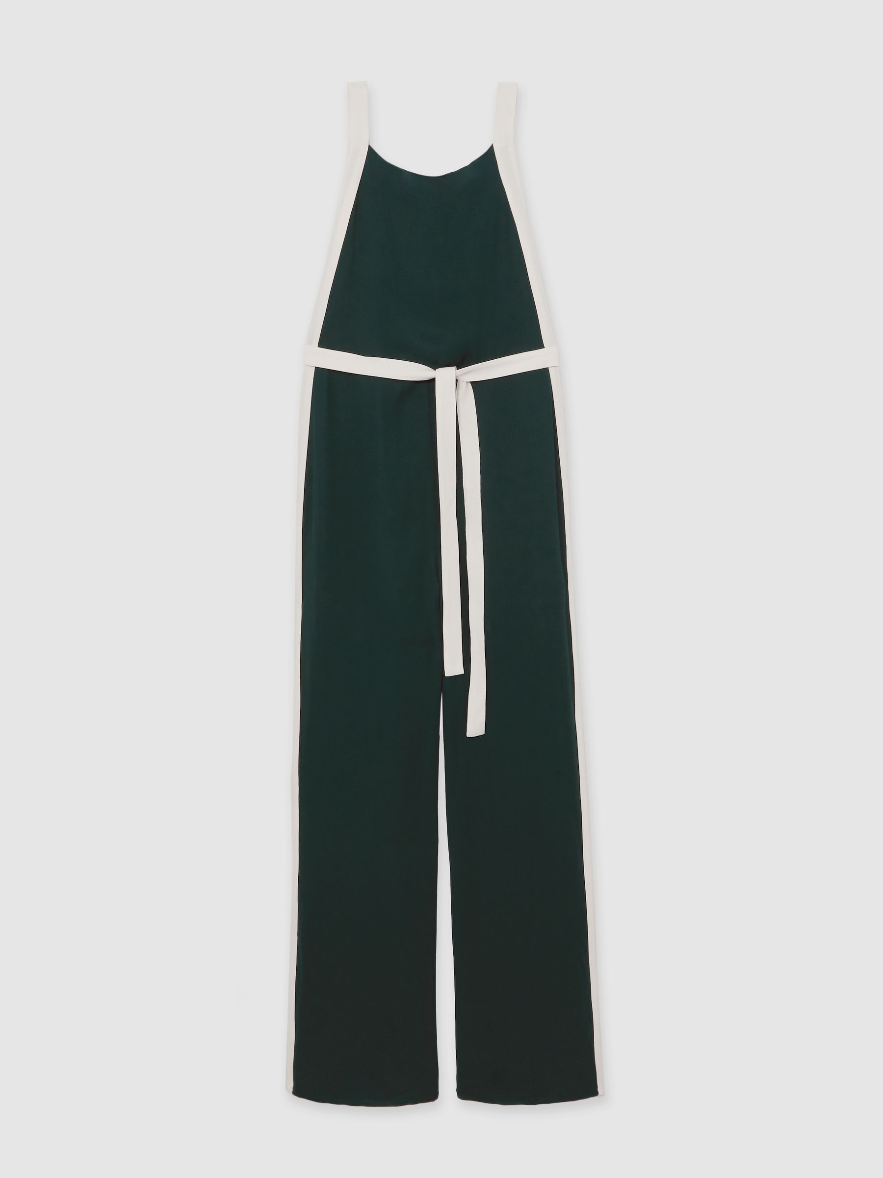 Colourblock Wide Leg Belted Jumpsuit in Dark Green/Cream