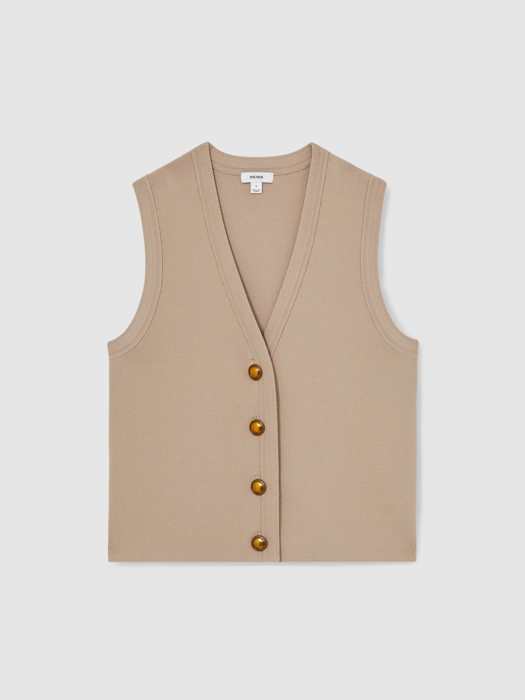 Knitted Button Through Vest in Neutral