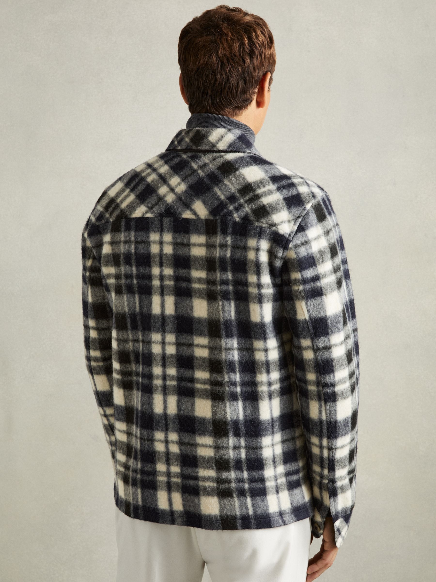 Patch-Pocket Checked Overshirt in Navy