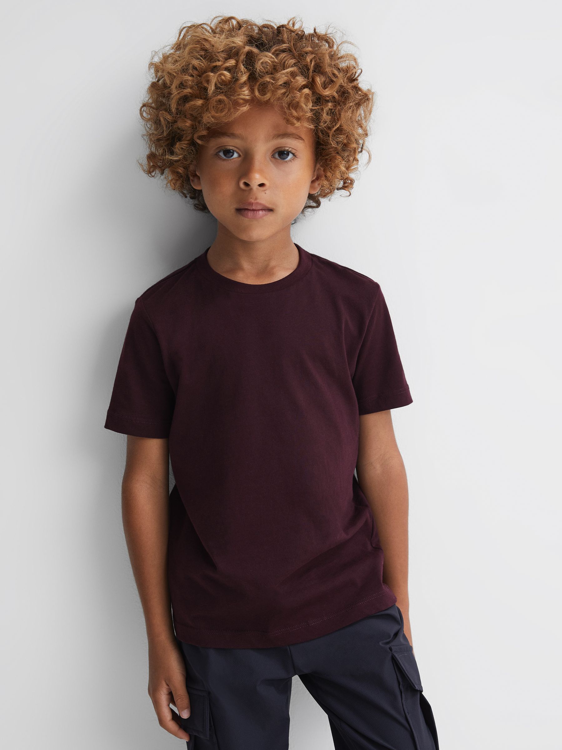 3-9 yrs Cotton-Blend Jersey Crew-Neck T-Shirt in Bordeaux