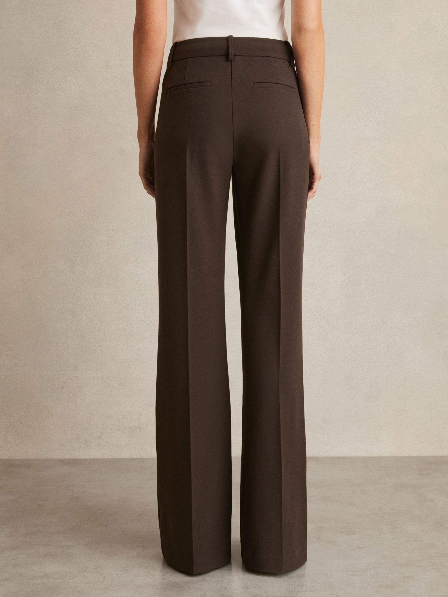 Petite High Rise Flared Trousers in Chocolate Brown