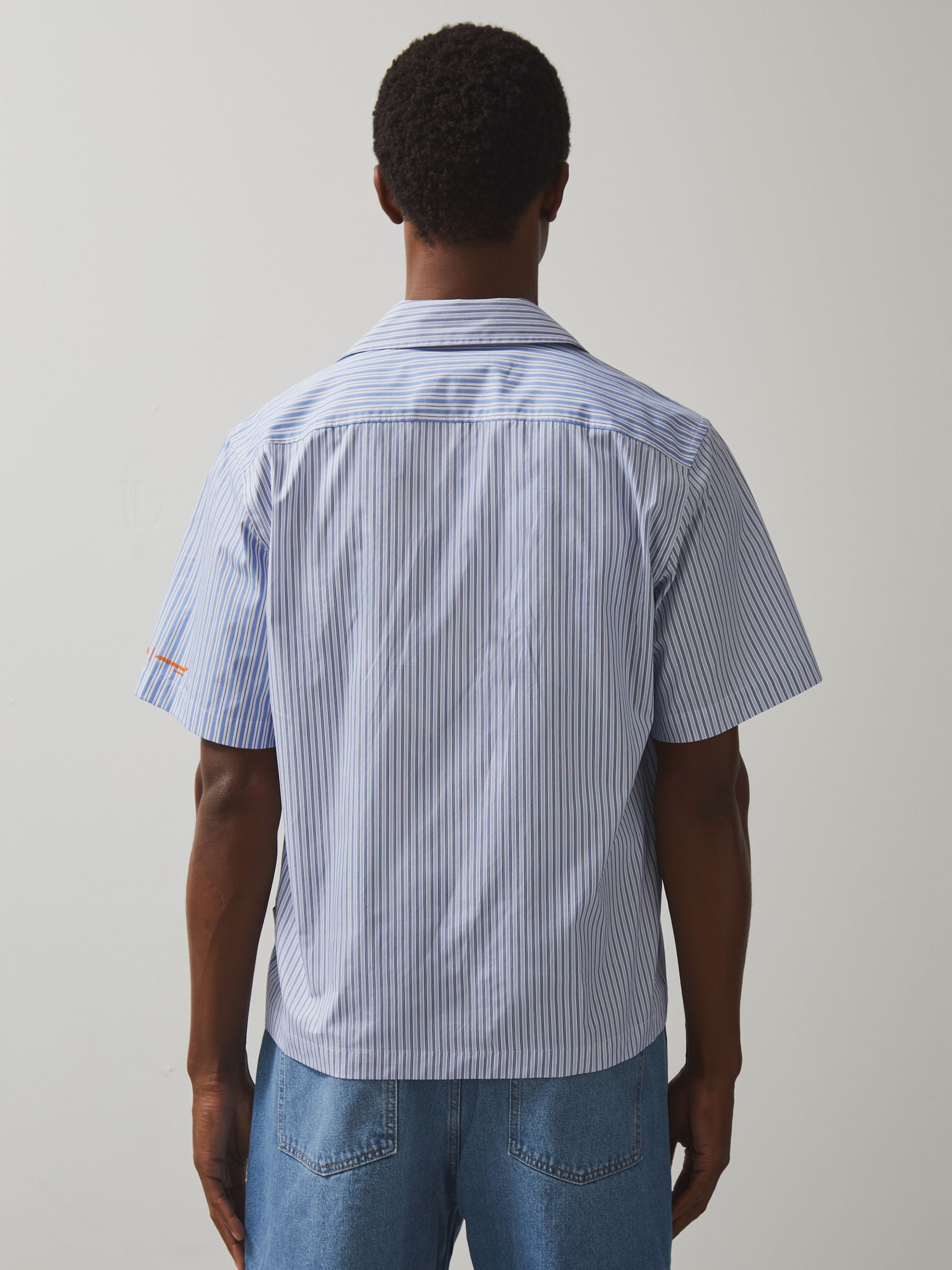 McLaren F1 Team Cuban Collar Striped Shirt in Soft Blue/White