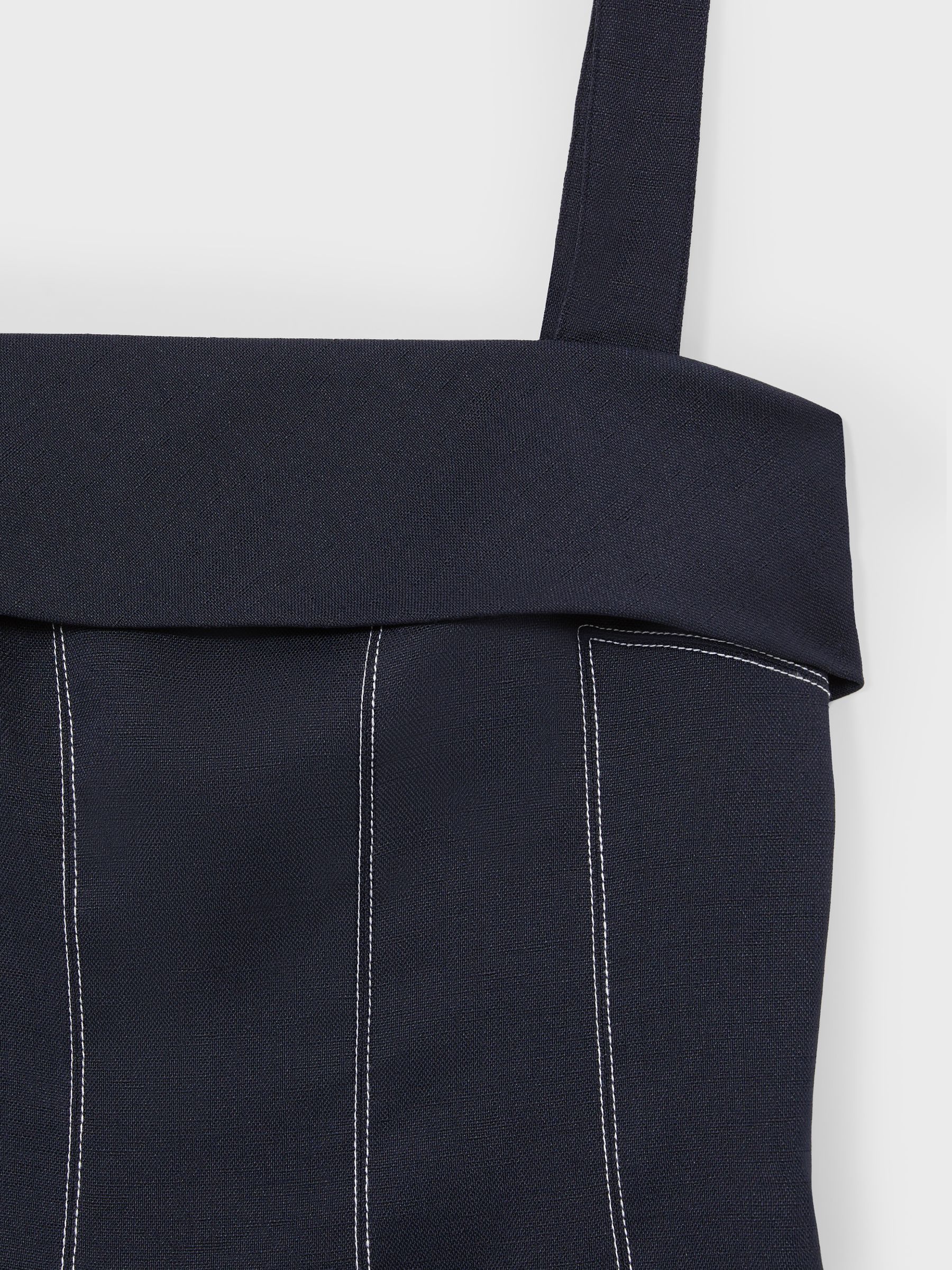 Contrast-Stitch Structured Mini Dress in Navy