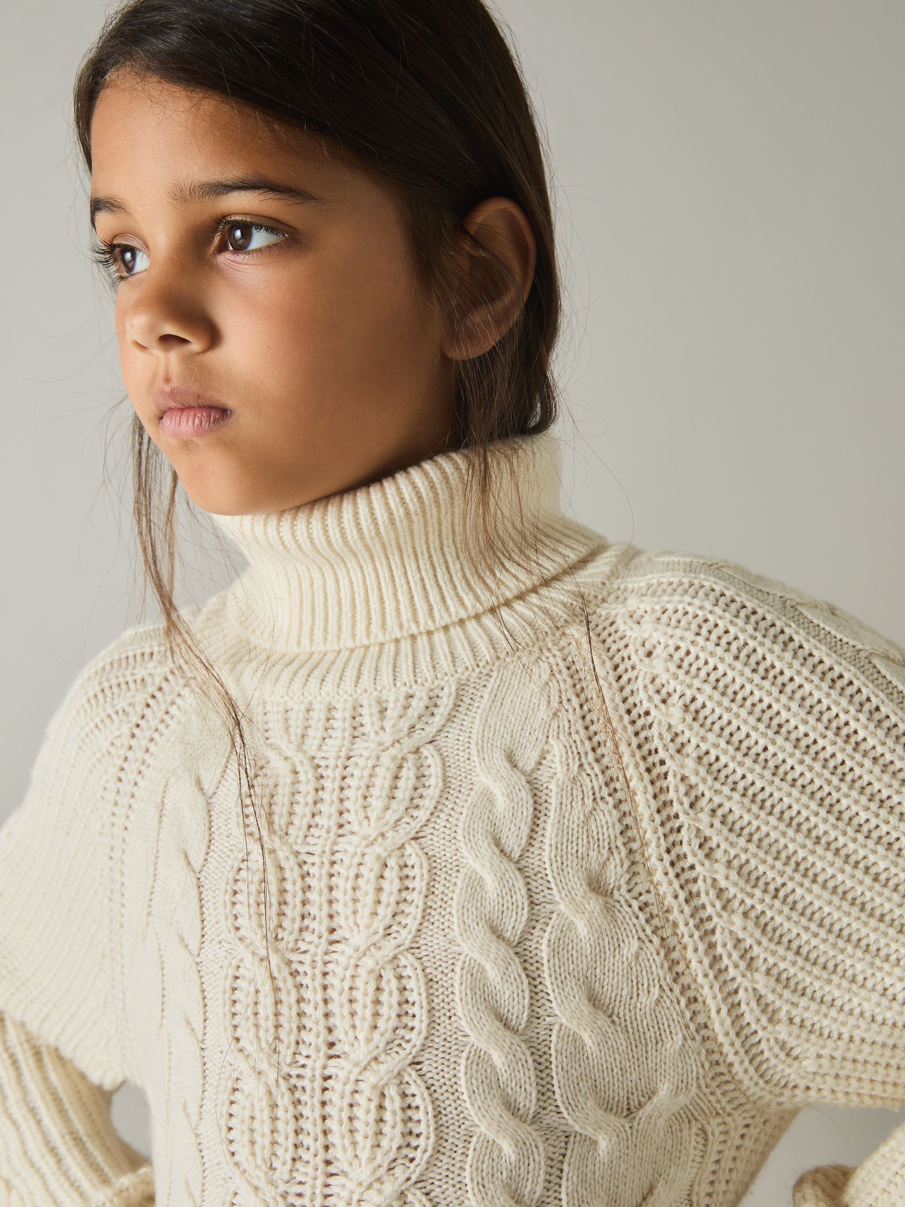 4-9 yrs Wool-Blend Cabled Jumper Dress in Cream