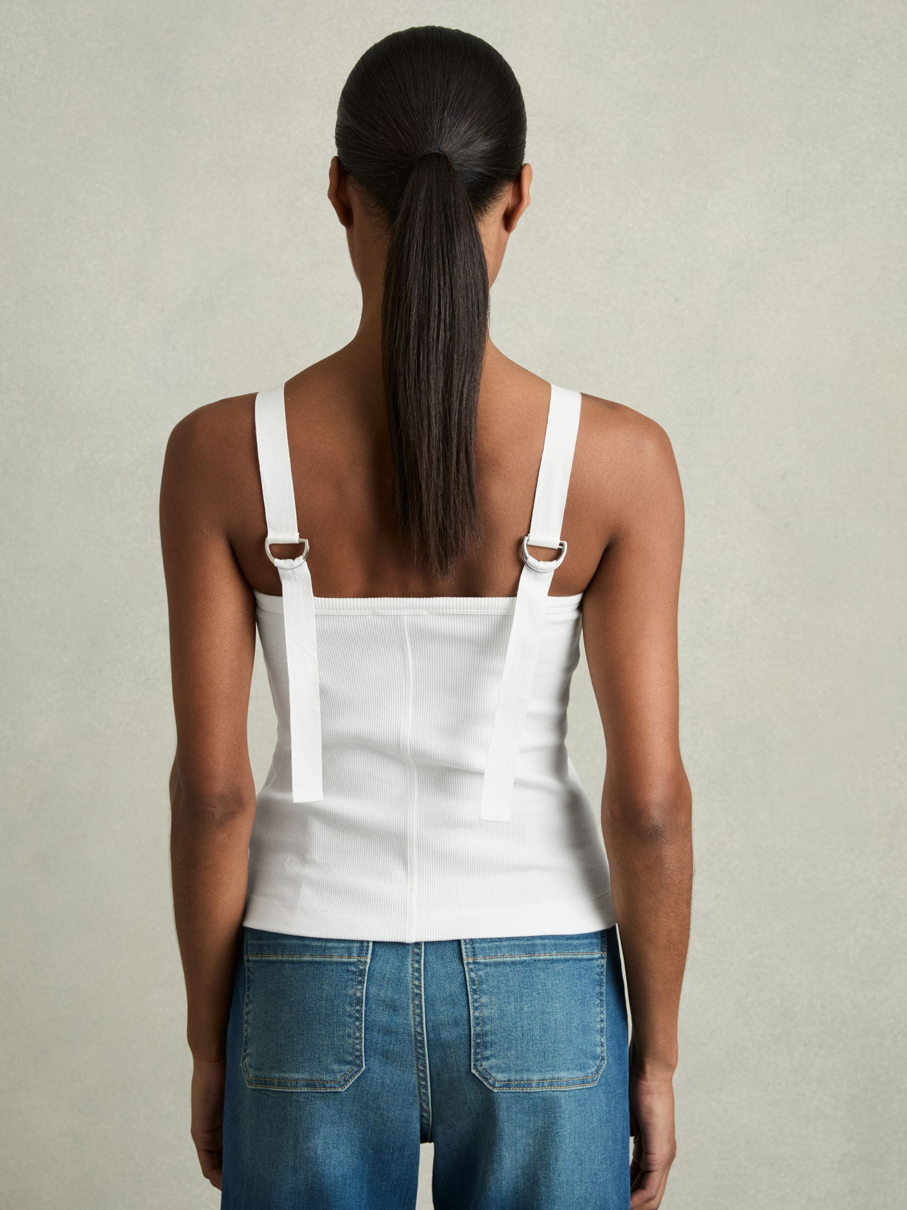 Stretch-Cotton D-Ring Strap Vest in White