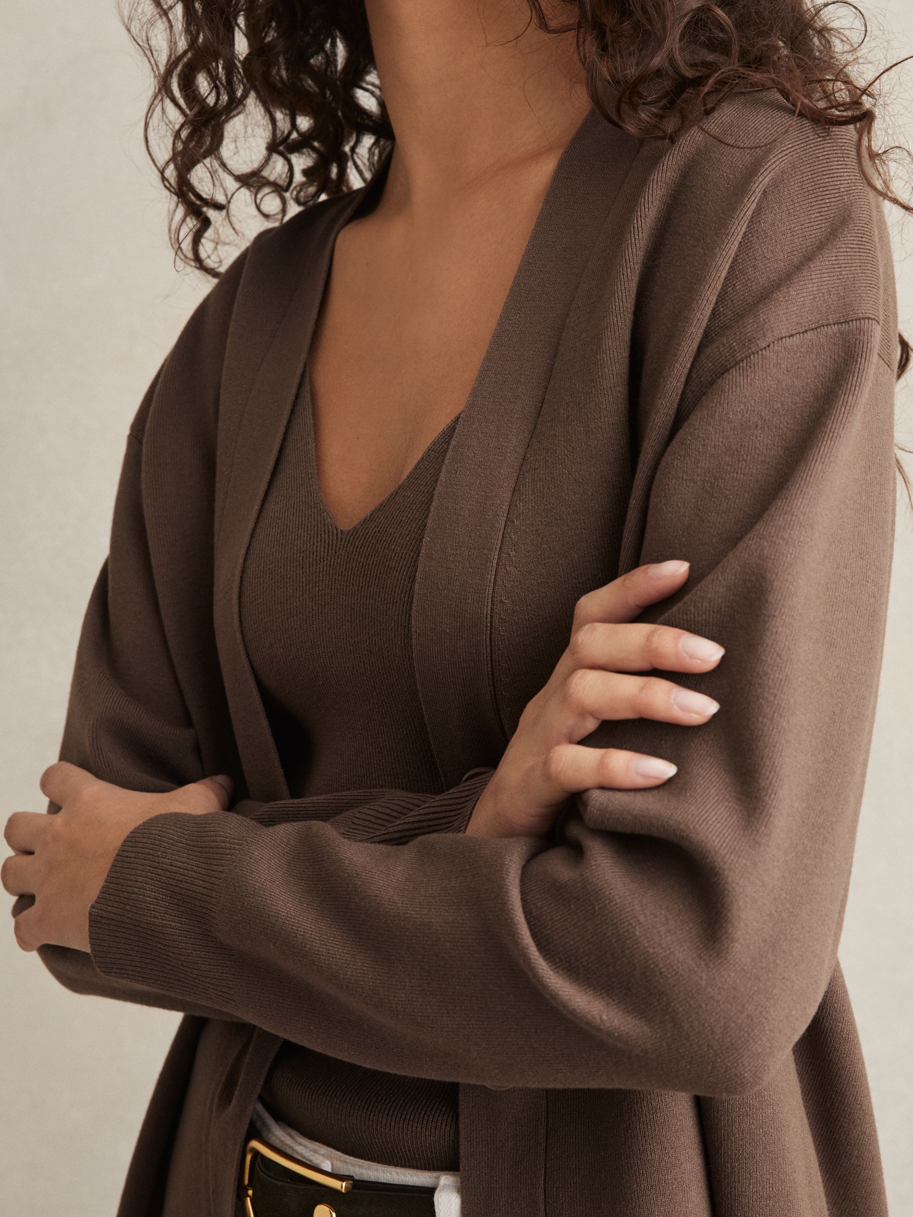 Lyocell Blend V-Neck Cardigan in Mink